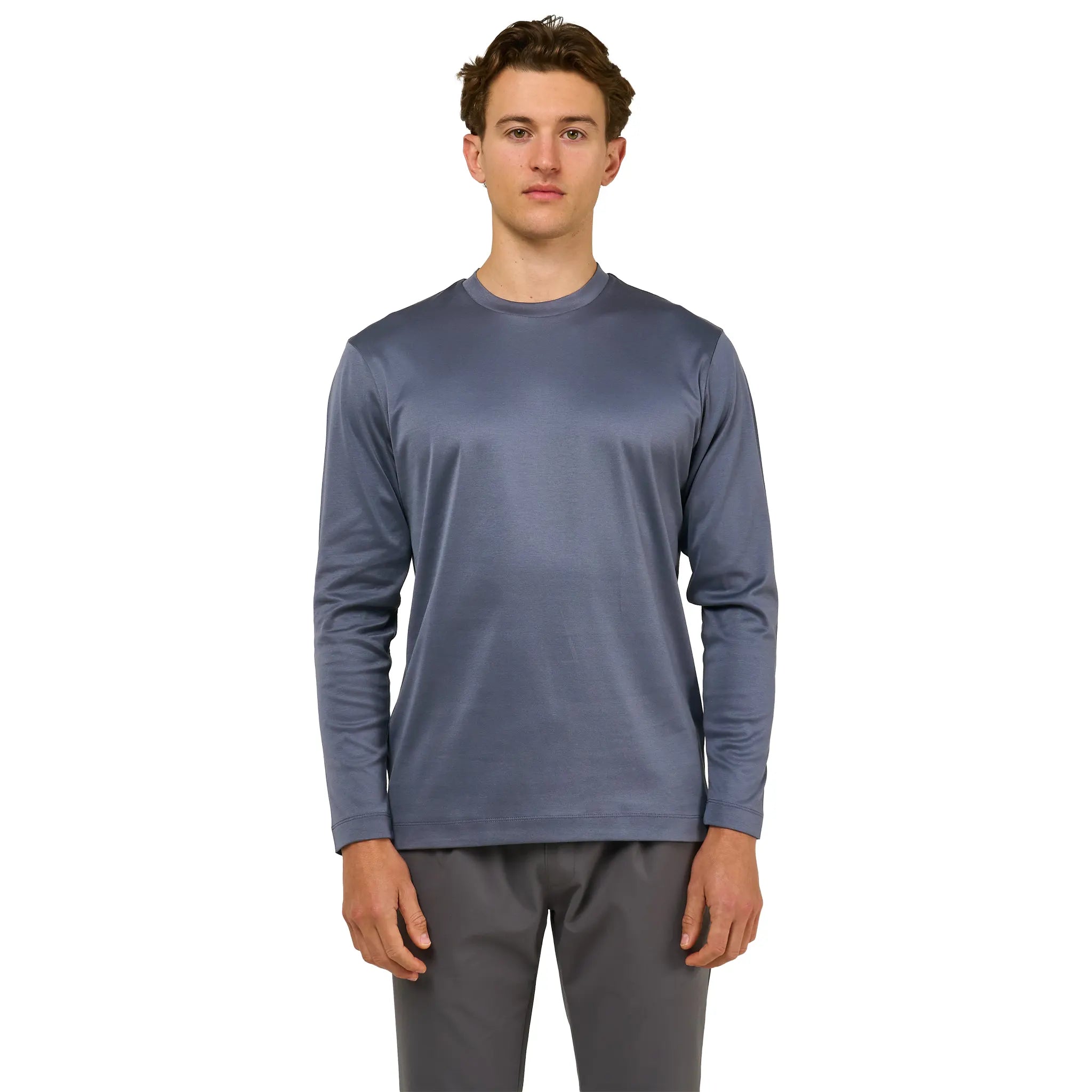 Front View of Loiano Egyptian Cotton L/S Steel T Shirt