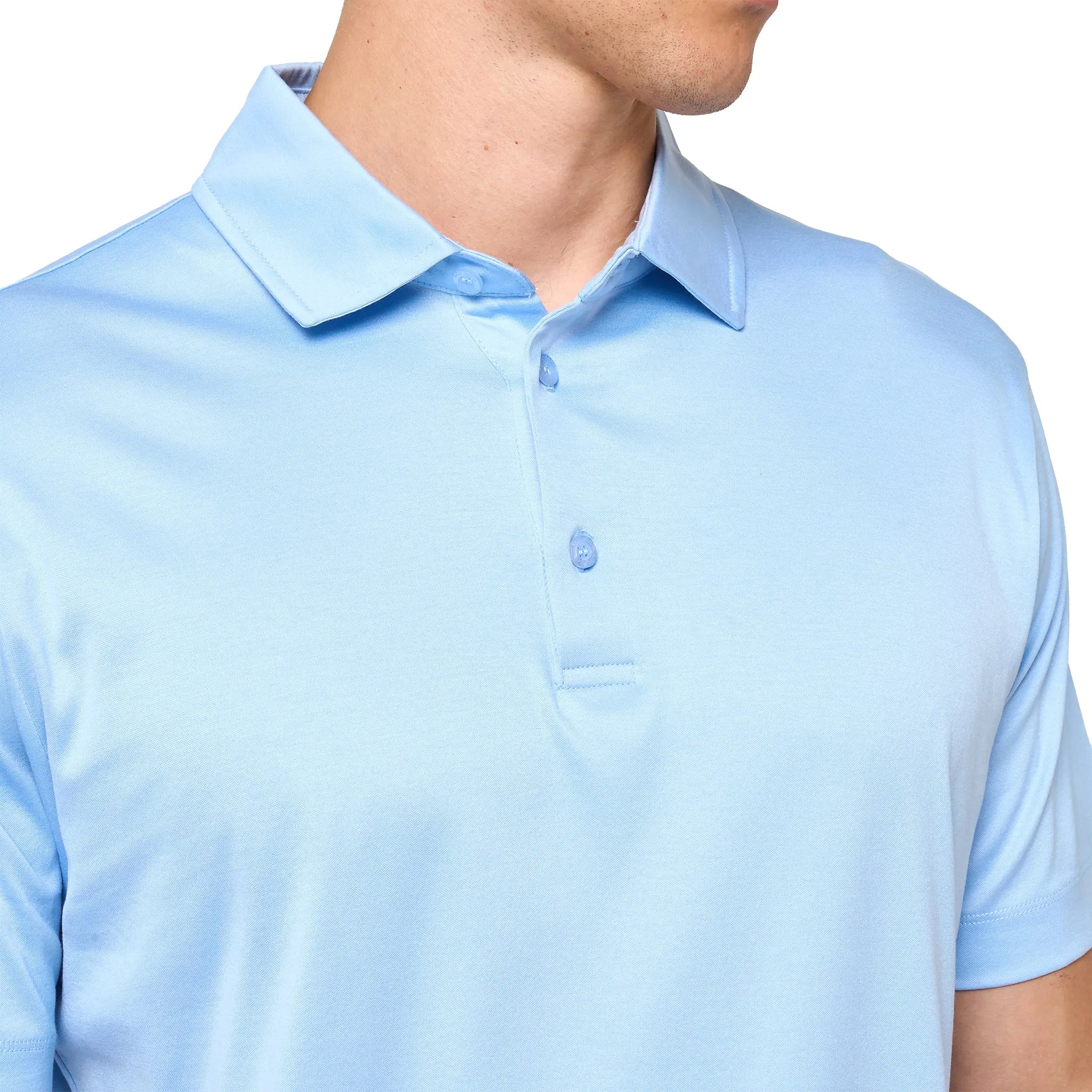Detailed Front View of Loiano Egyptian Cotton Light Blue Polo Shirt