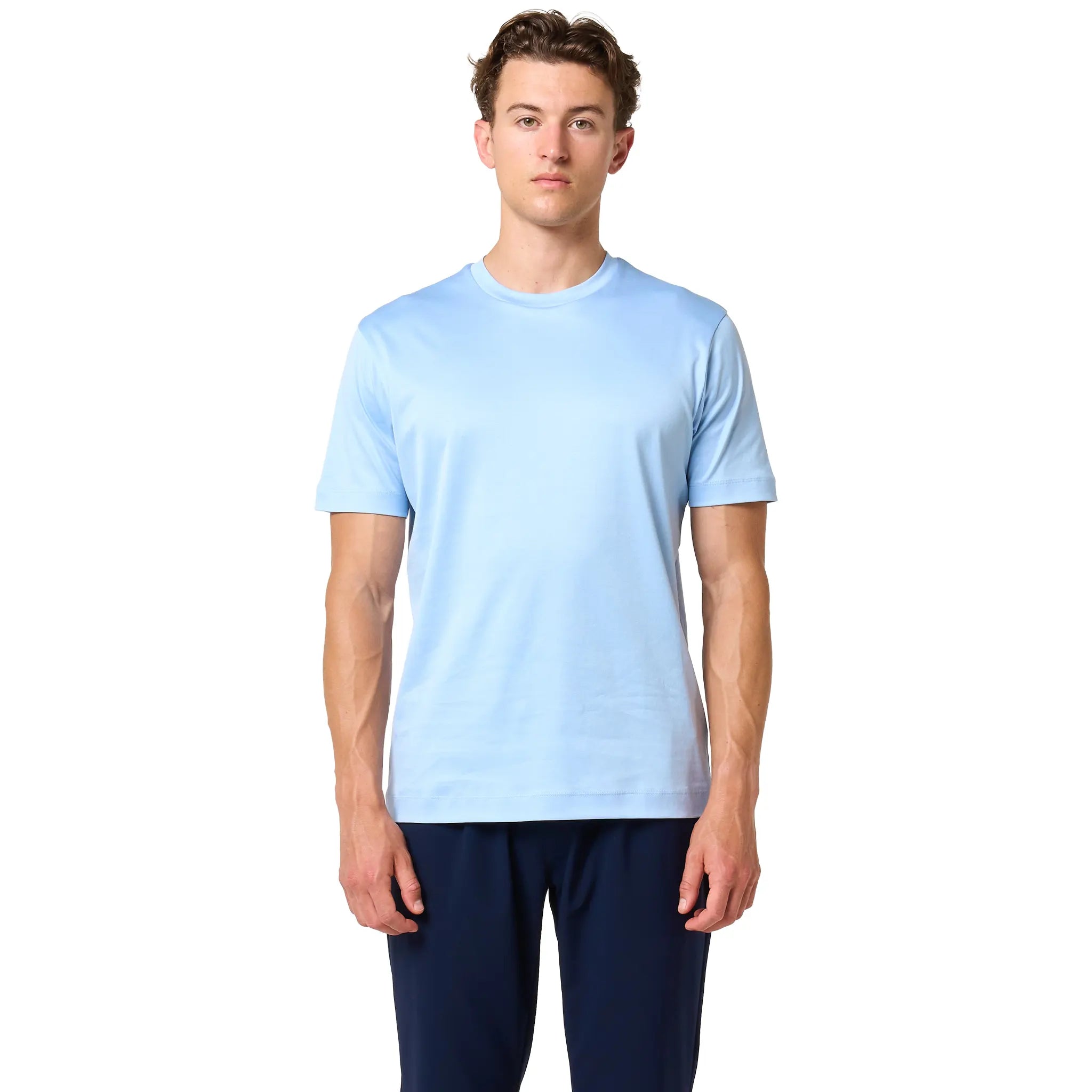 Front View of Loiano Egyptian Cotton Light Blue T-Shirt