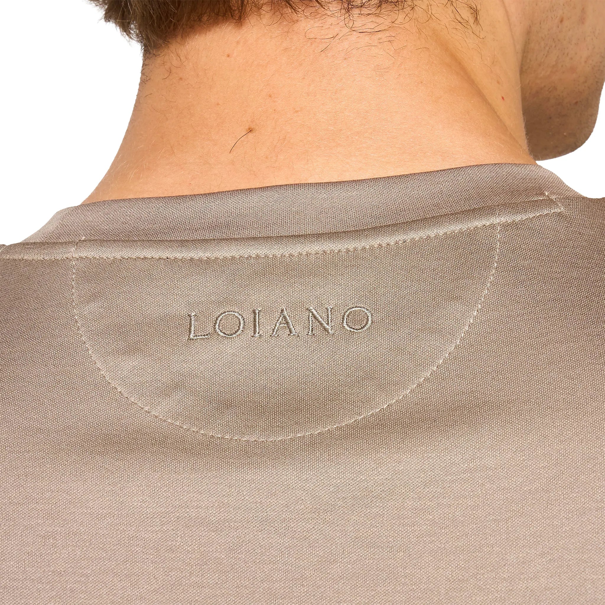 Back Detailed View of Loiano Egyptian Cotton Taupe T Shirt