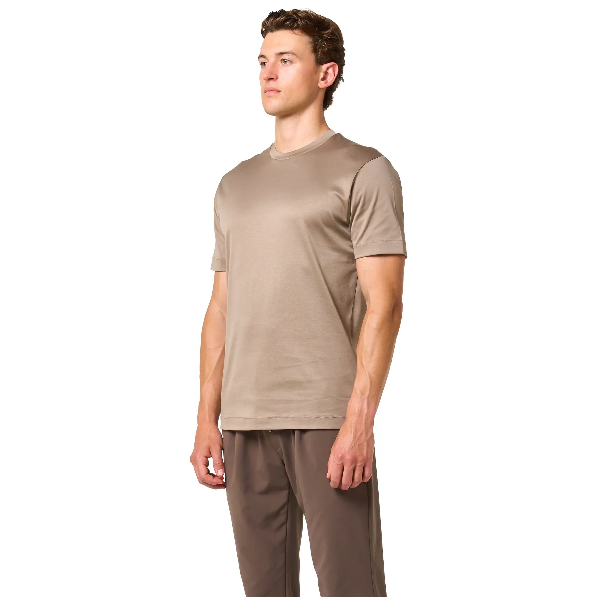 Front Side View of Loiano Egyptian Cotton Taupe T Shirt