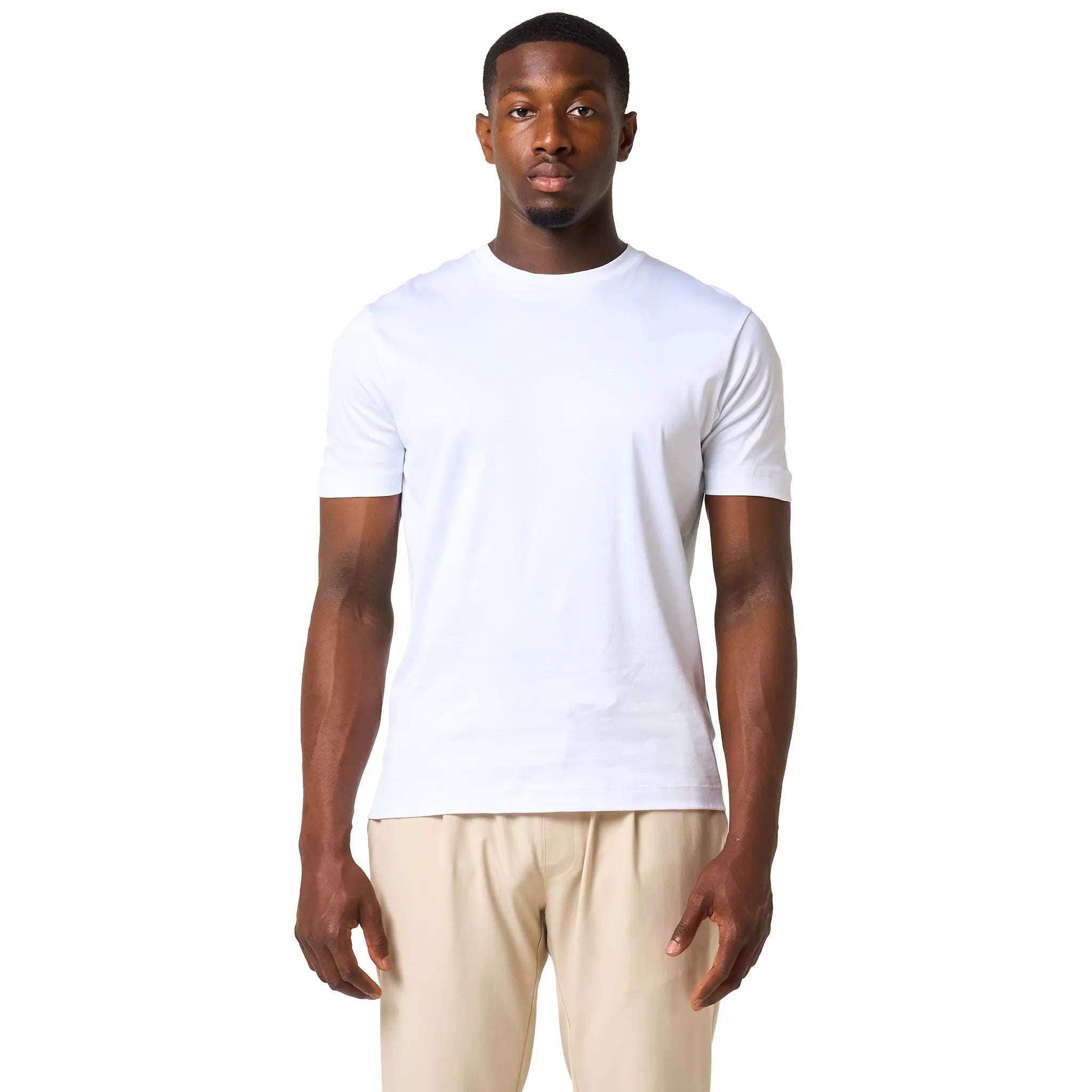 Front View of Loiano Egyptian Cotton White T Shirt