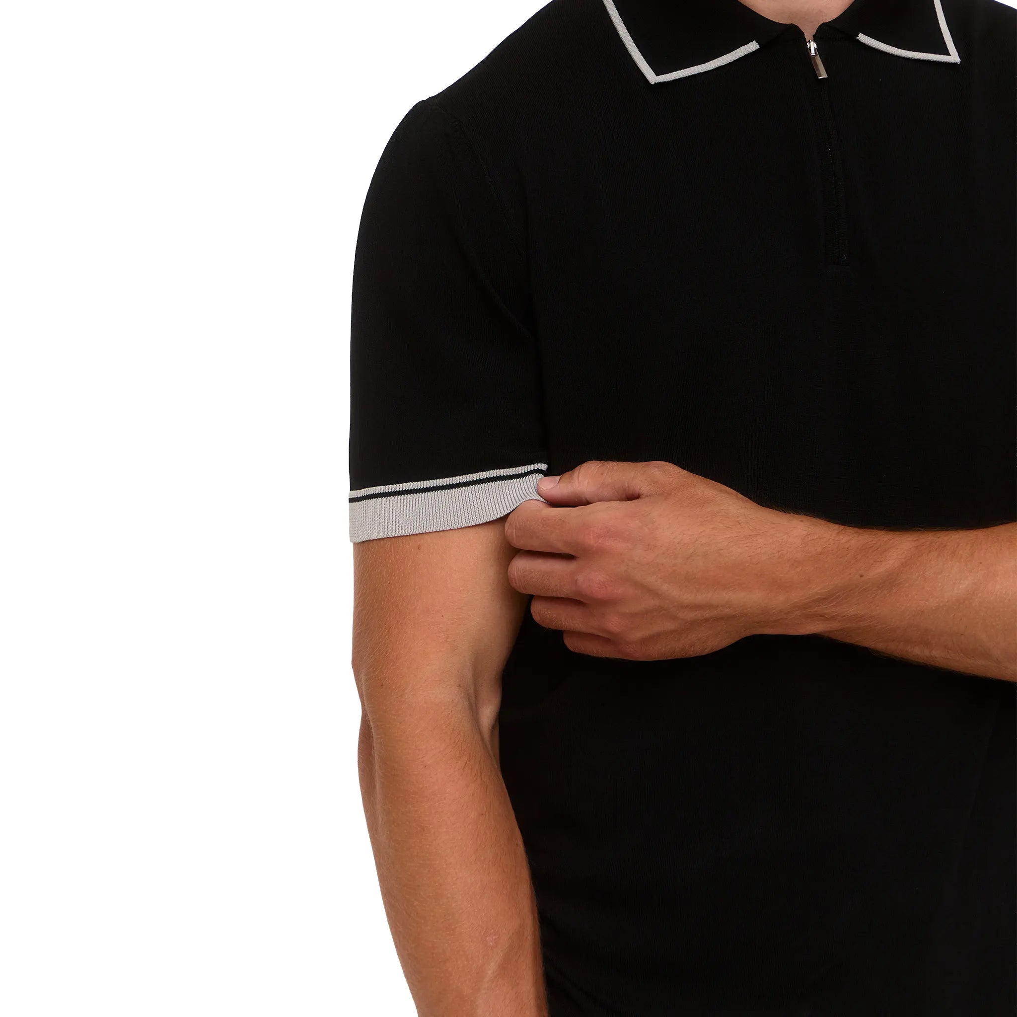 Front View of Loiano Rayon Knit Black Polo Shirt