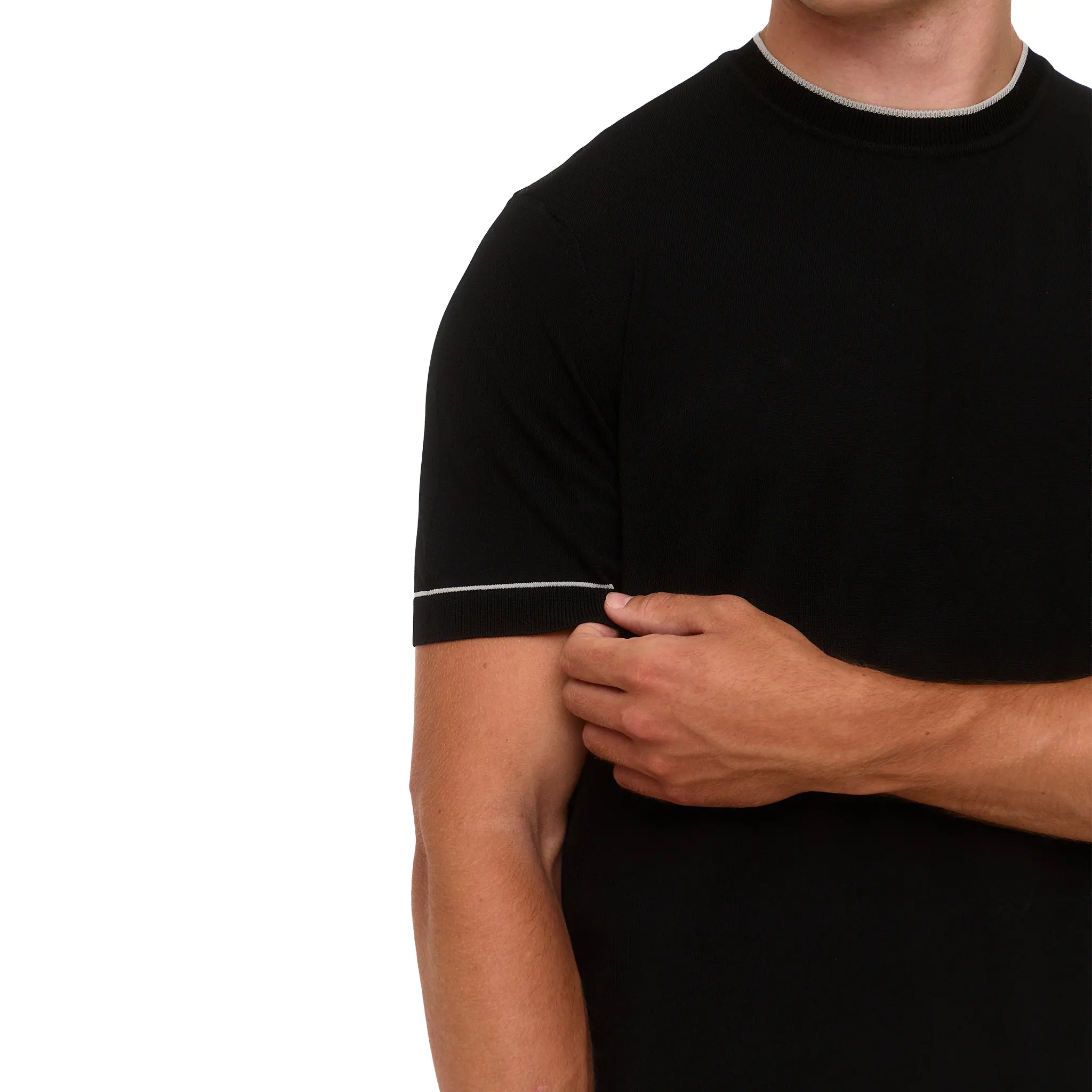 Detailed View of Loiano Rayon Knit Black T-Shirt