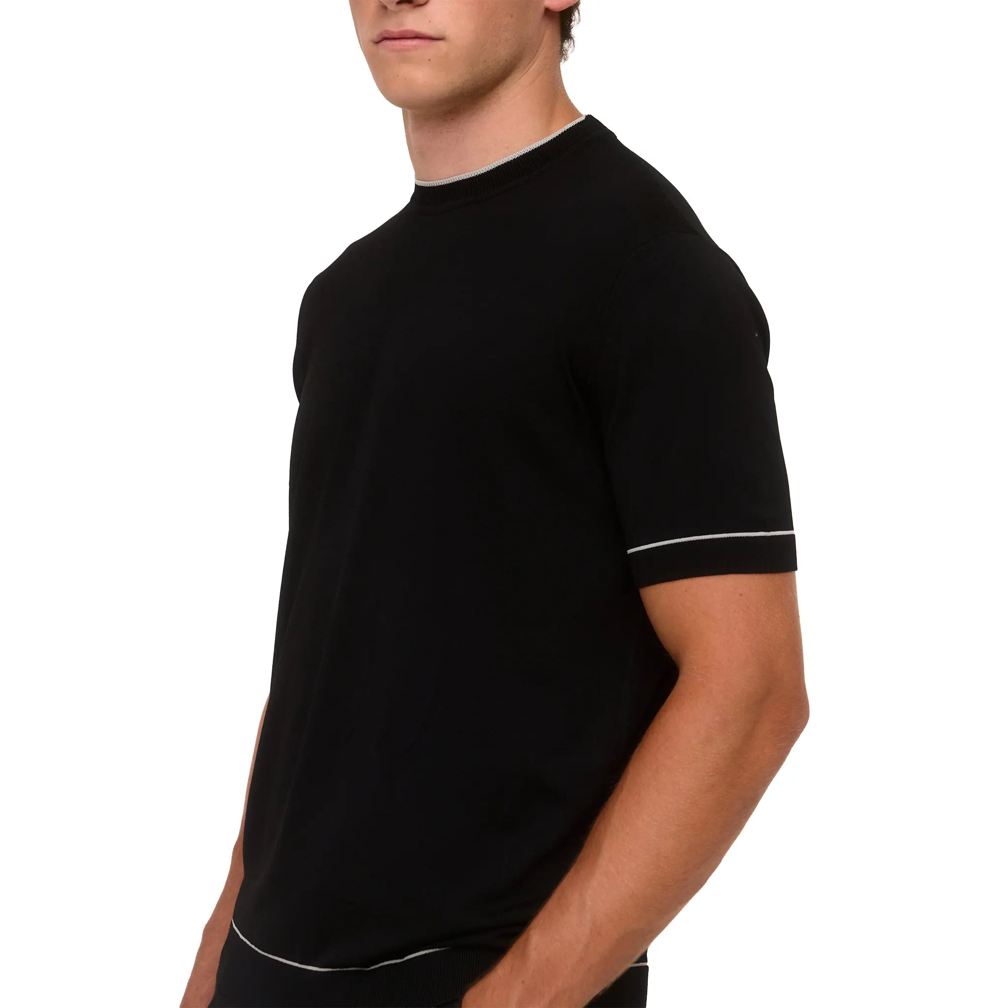 Side View of Loiano Rayon Knit Black T-Shirt