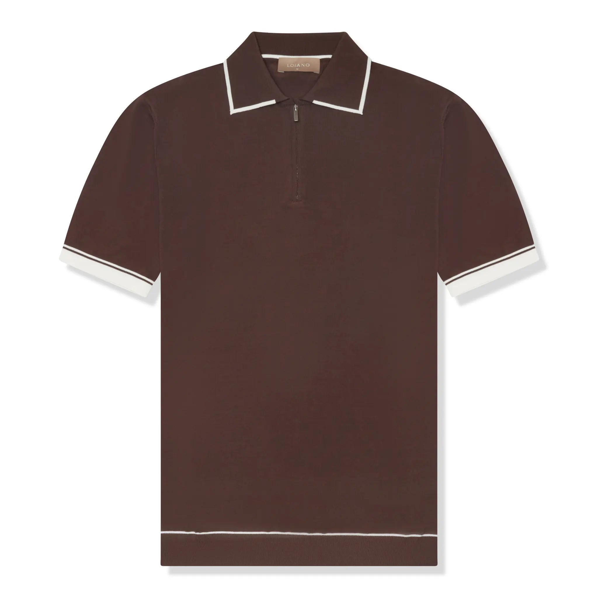 Front View of Loiano Rayon Knit Brown Polo Shirt