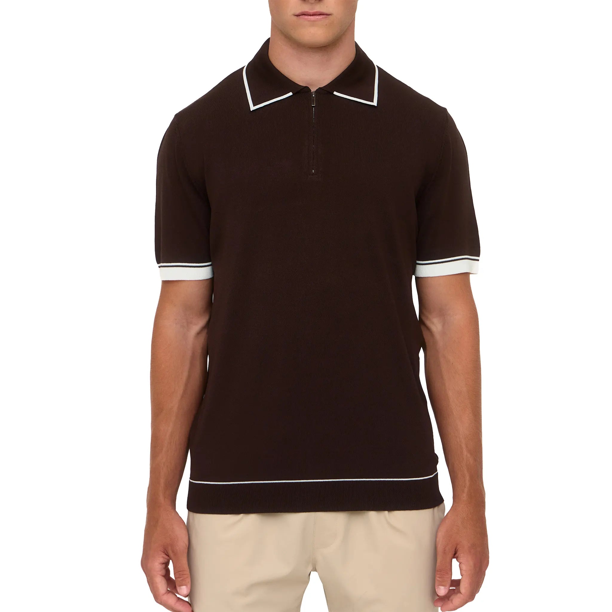 Front View of Loiano Rayon Knit Brown Polo Shirt