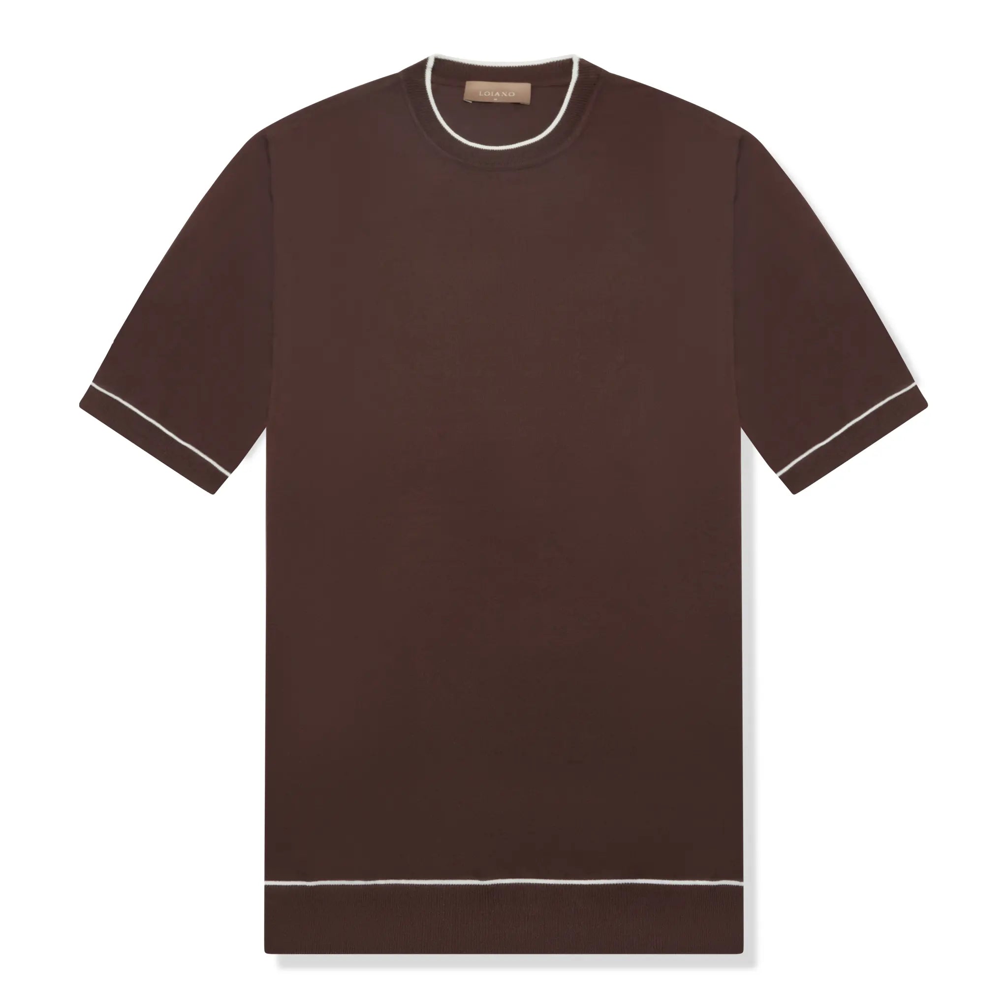 Front View of Loiano Rayon Knit Brown T-Shirt