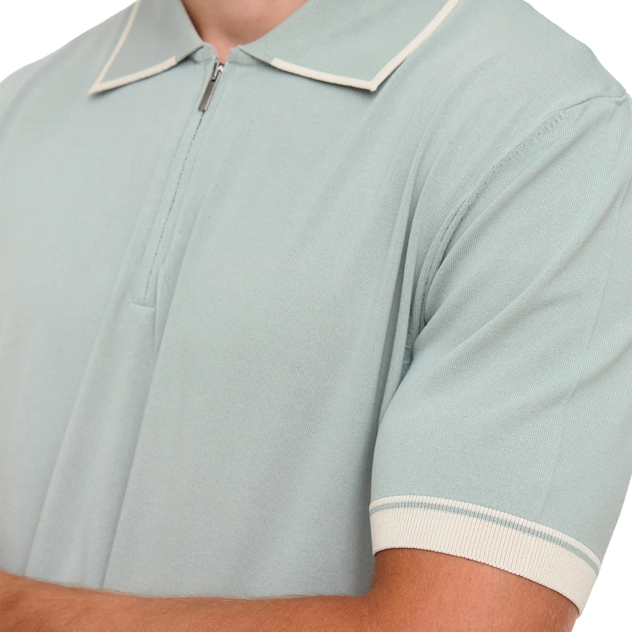 Detailed View of Loiano Rayon Knit Mint Polo Shirt