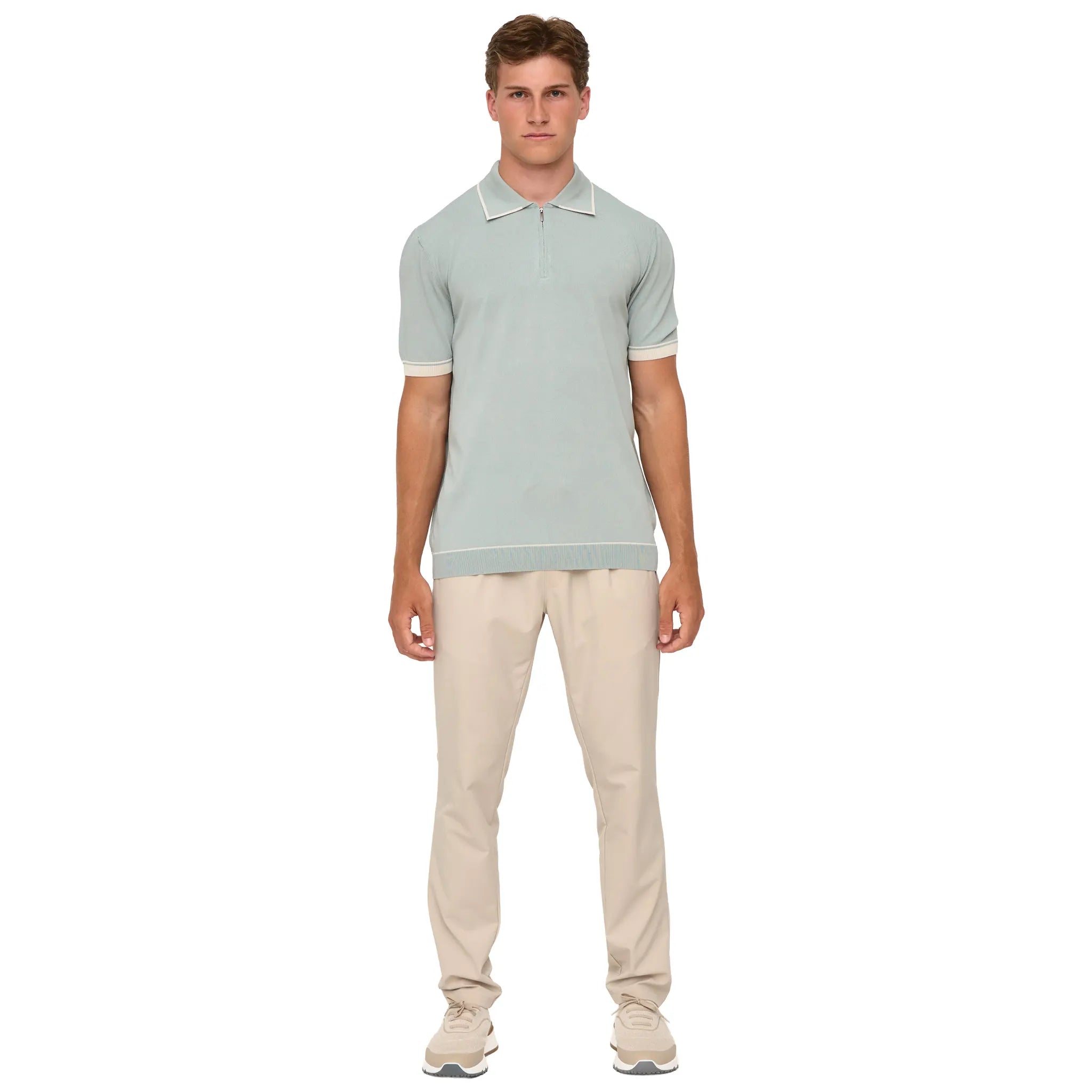 Front View of Loiano Rayon Knit Mint Polo Shirt
