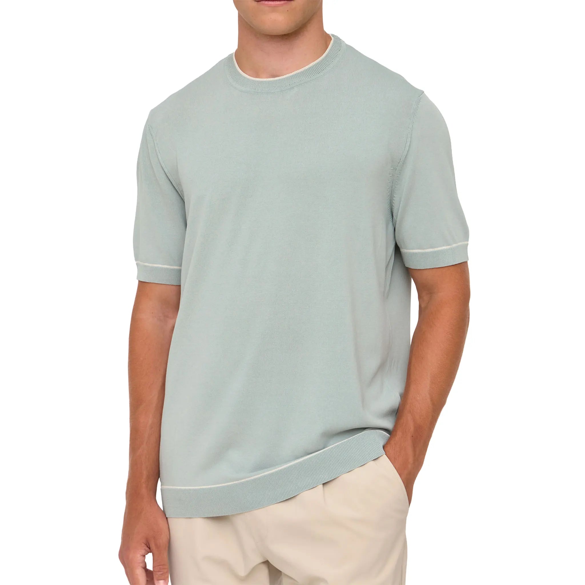 Front View of Loiano Rayon Knit Mint T-Shirt