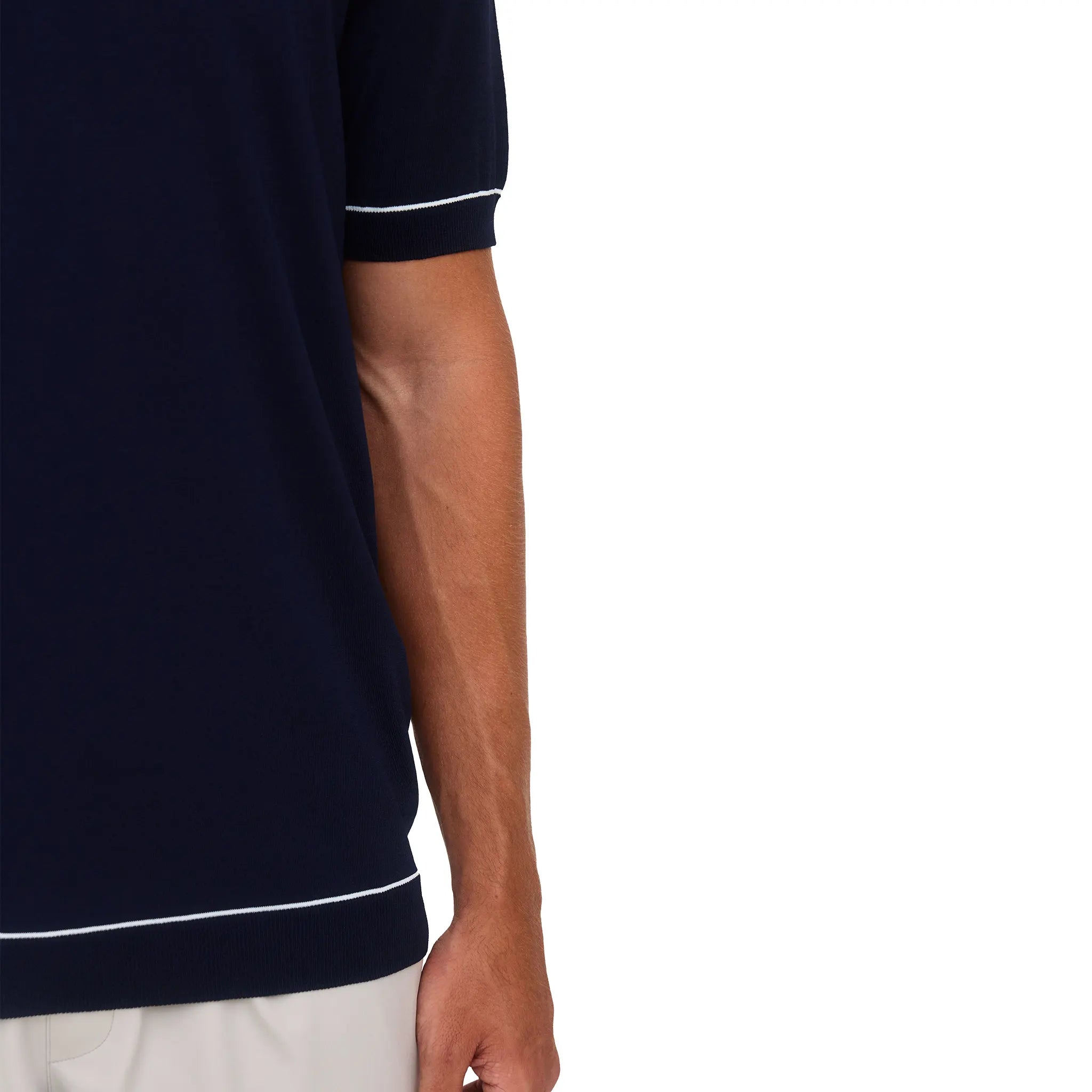 Side View of Loiano Rayon Knit Navy T-Shirt
