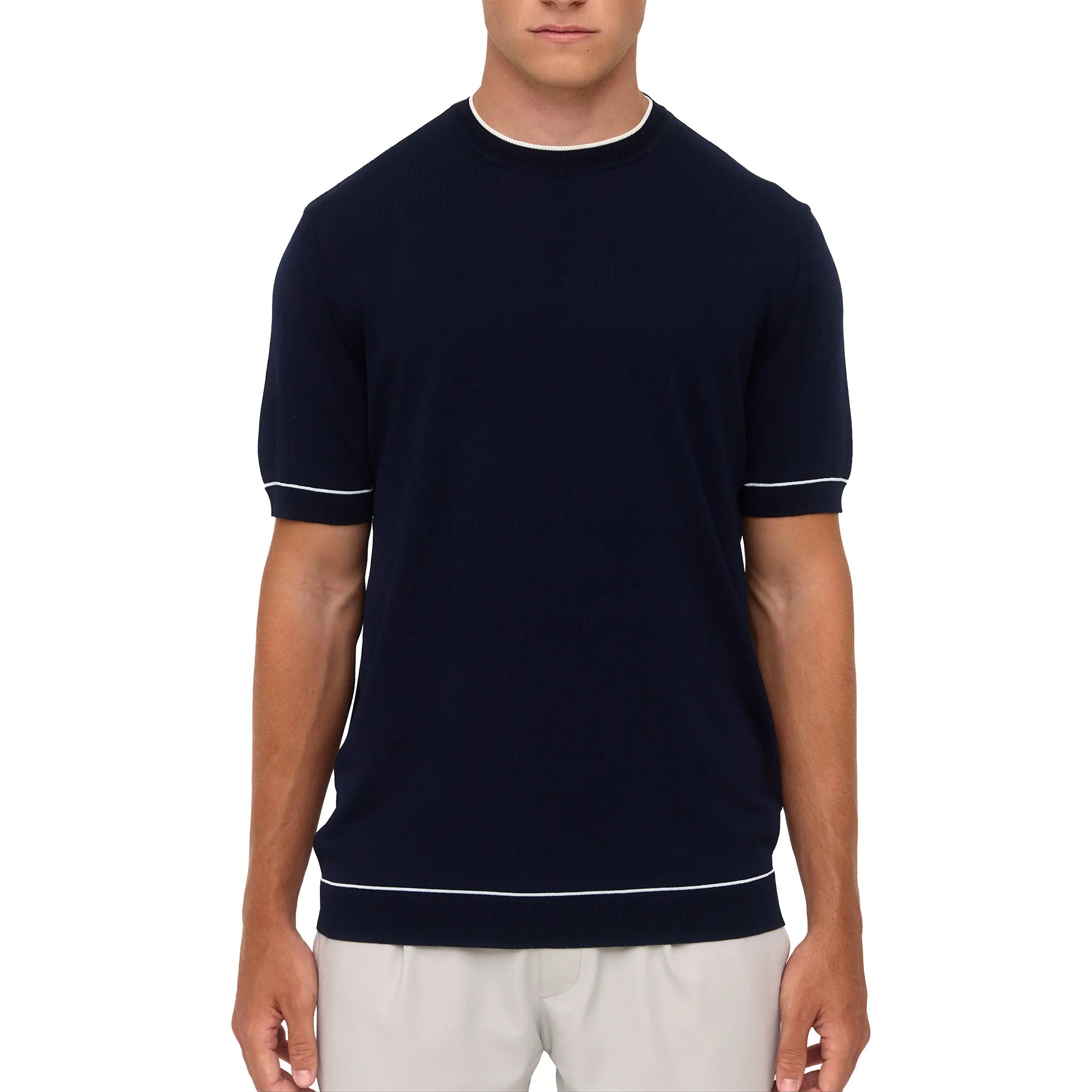 Front View of Loiano Rayon Knit Navy T-Shirt
