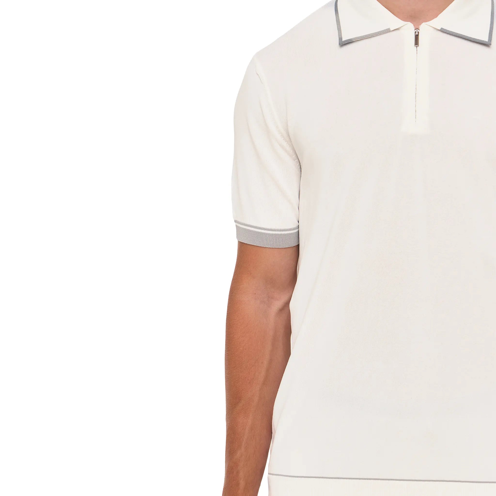 Detailed Front View of Loiano Rayon Knit White Polo Shirt