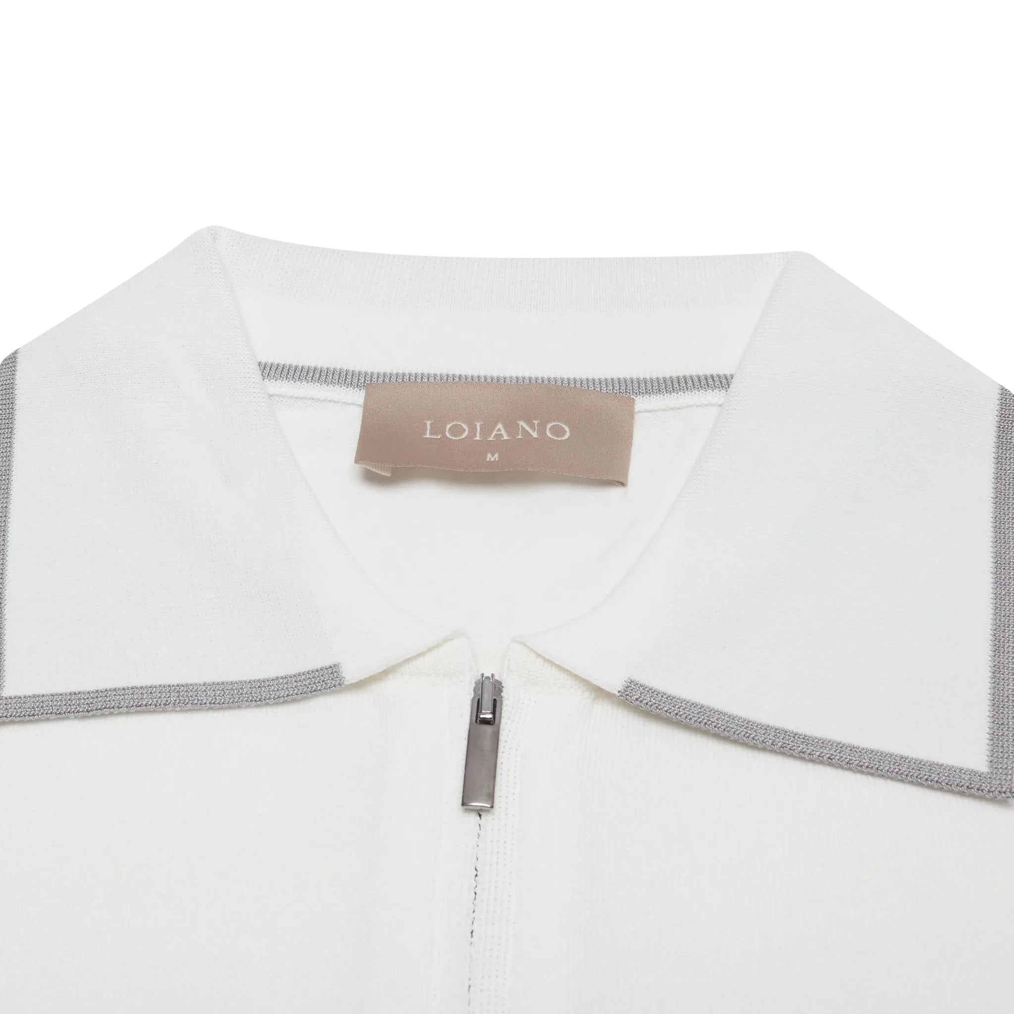 Detailed Front View of Loiano Rayon Knit White Polo Shirt