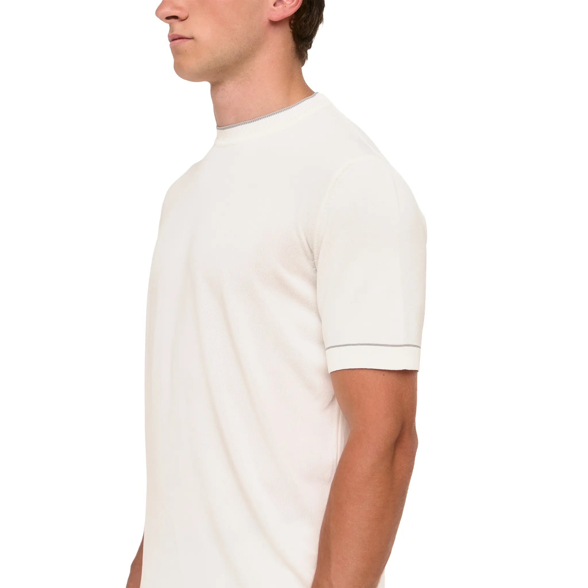 Side Model View of Loiano Rayon Knit White T-Shirt