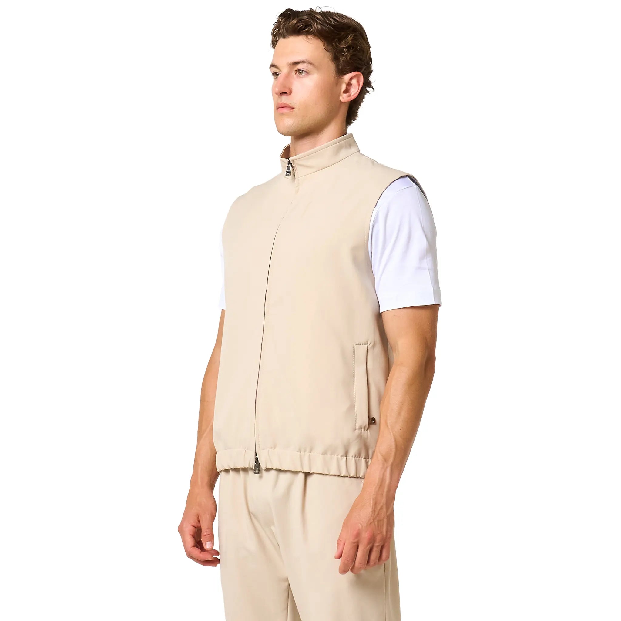 Front Side View of Loiano Tech Beige Gilet