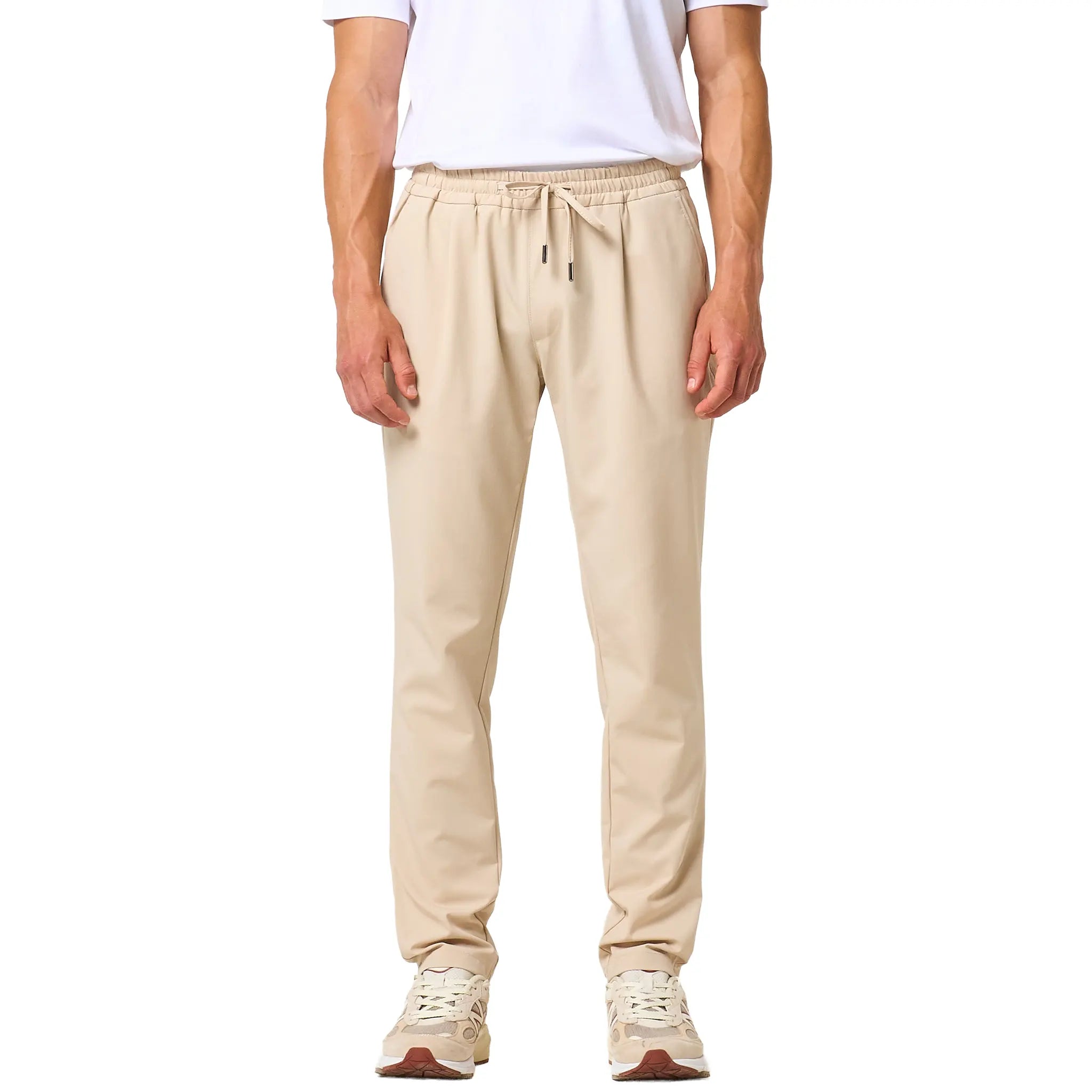 Front View of Loiano Tech Beige Trousers