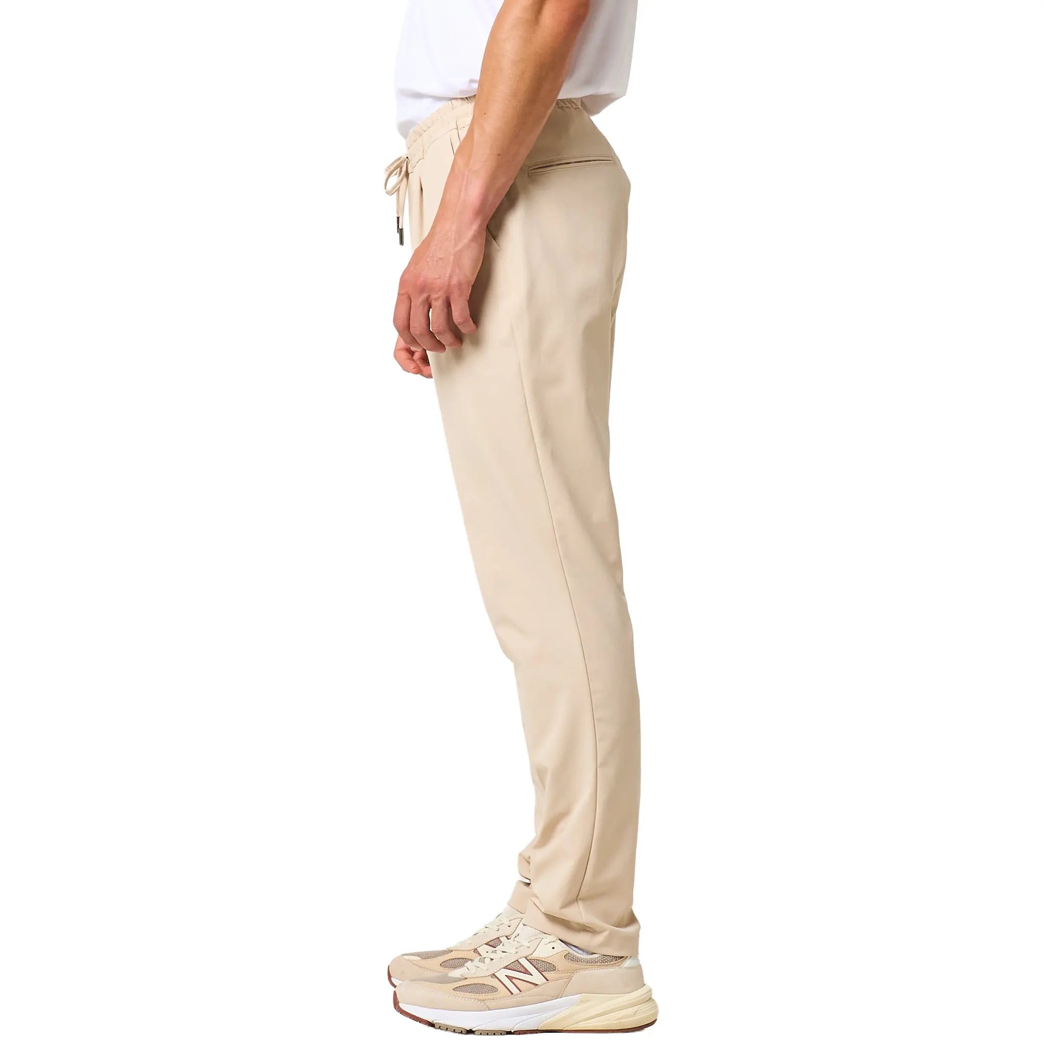 Side View of Loiano Tech Beige Trousers