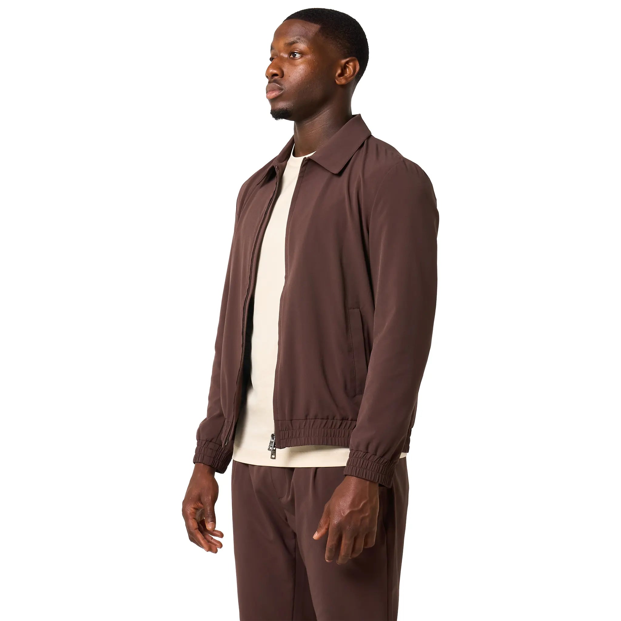 Front Side View of Loiano Tech Brown Jacket