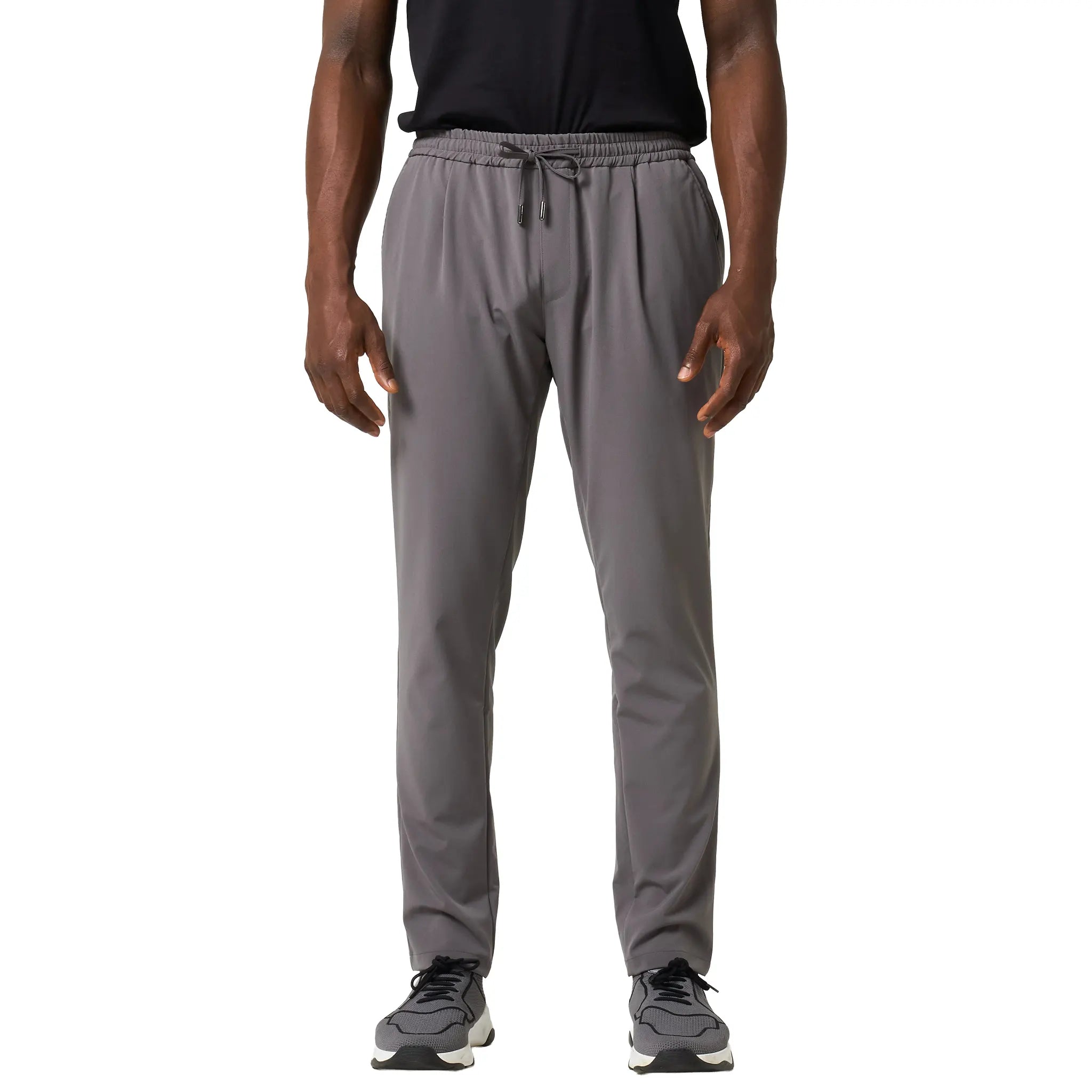 Front View of Loiano Tech Dark Grey Trousers