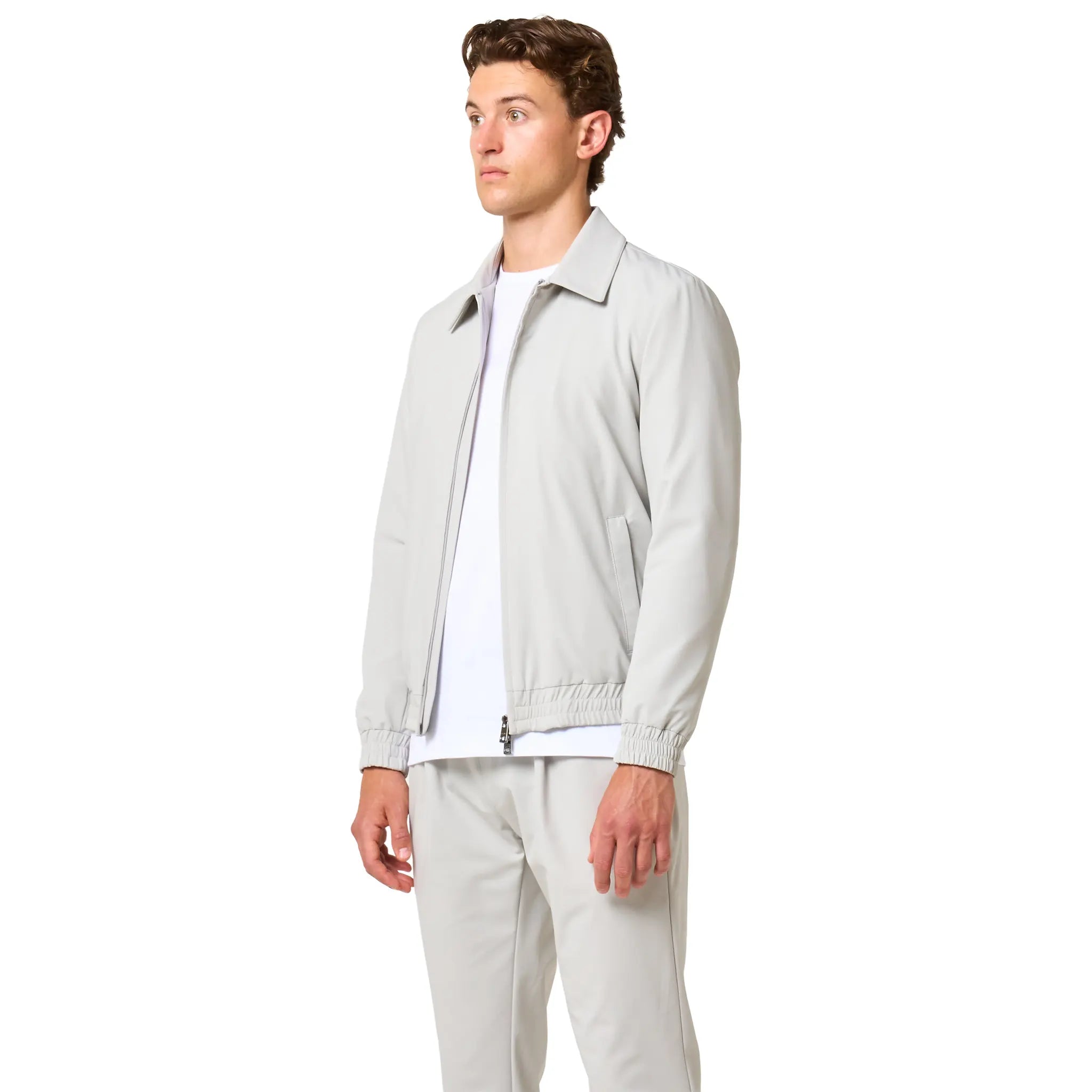 Front Side View of Loiano Tech Light Grey Jacket