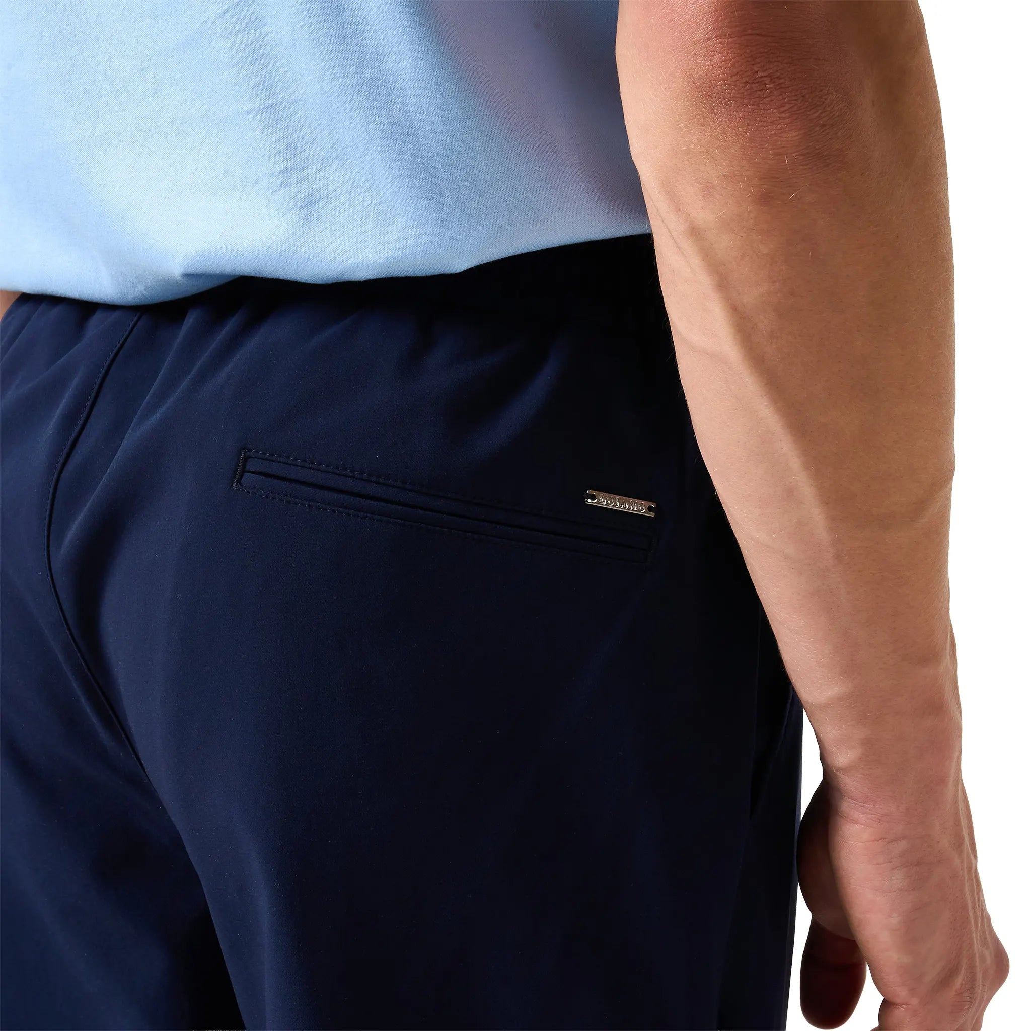 Detailed Side View of Loiano Tech Navy Trousers