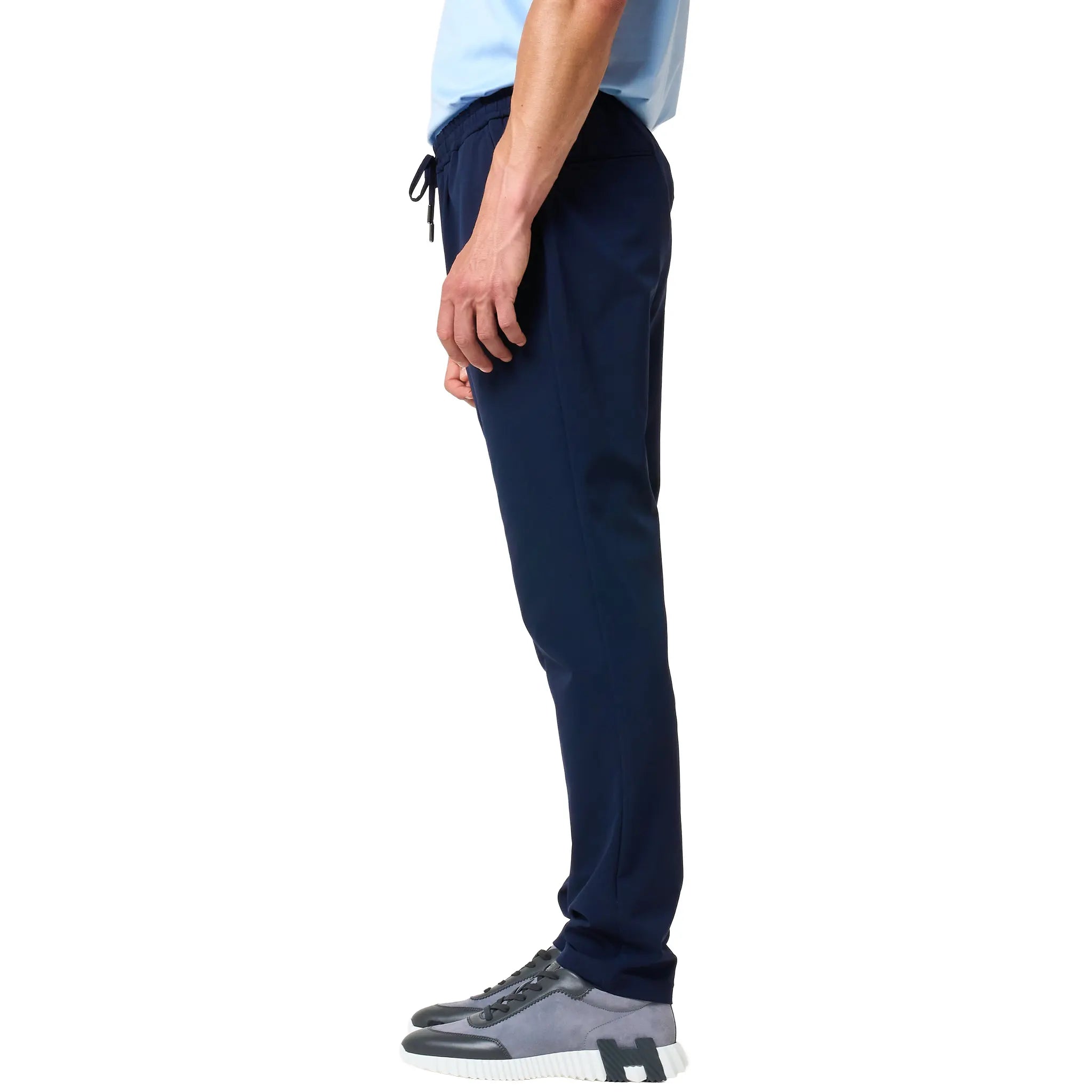 Side View of Loiano Tech Navy Trousers