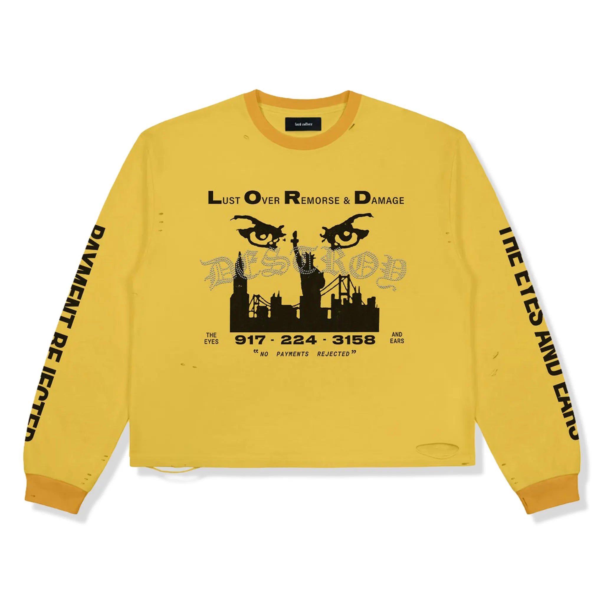 Front View of Lord Culture Eyes L/S Yellow T-Shirt