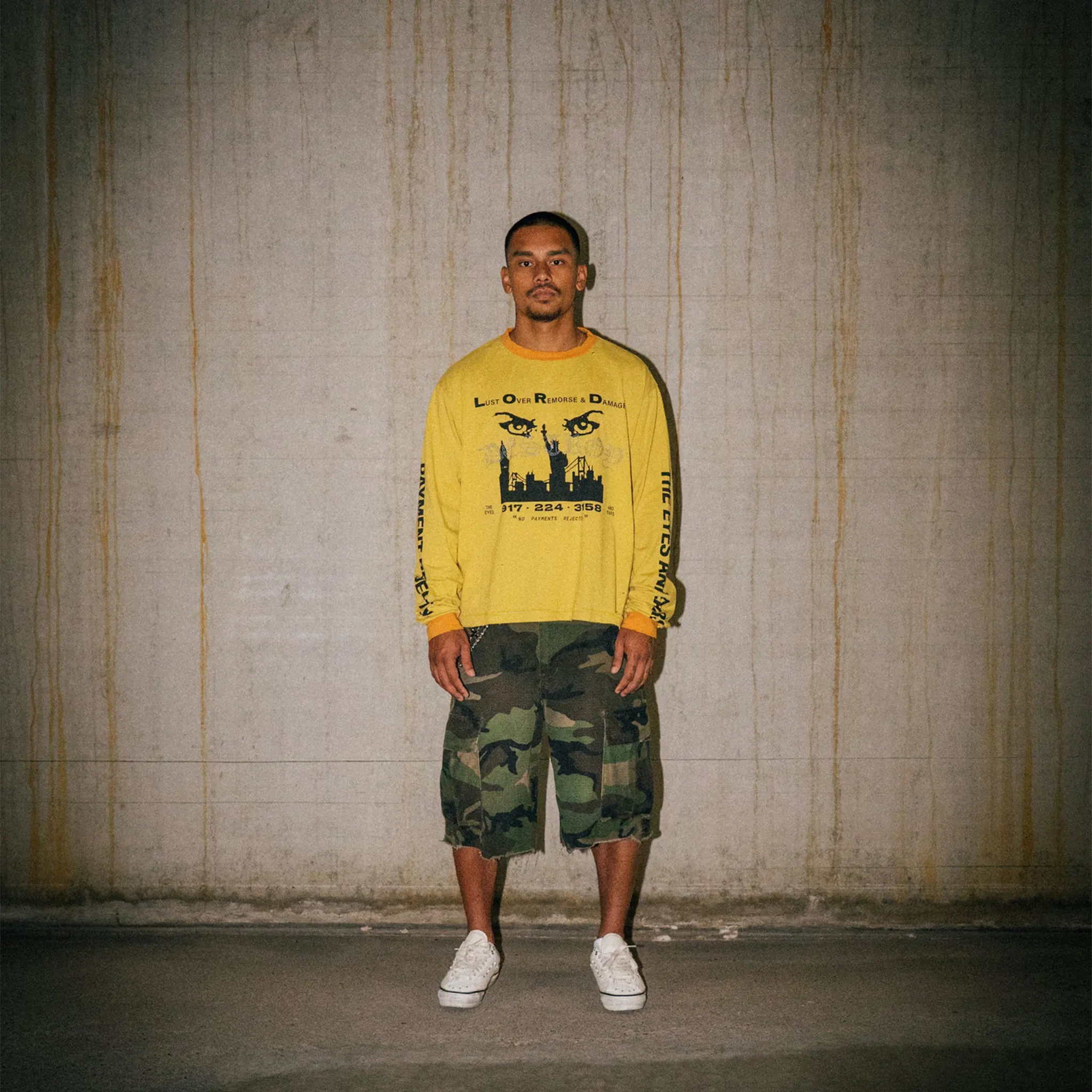 Front View of Lord Culture Eyes L/S Yellow T-Shirt
