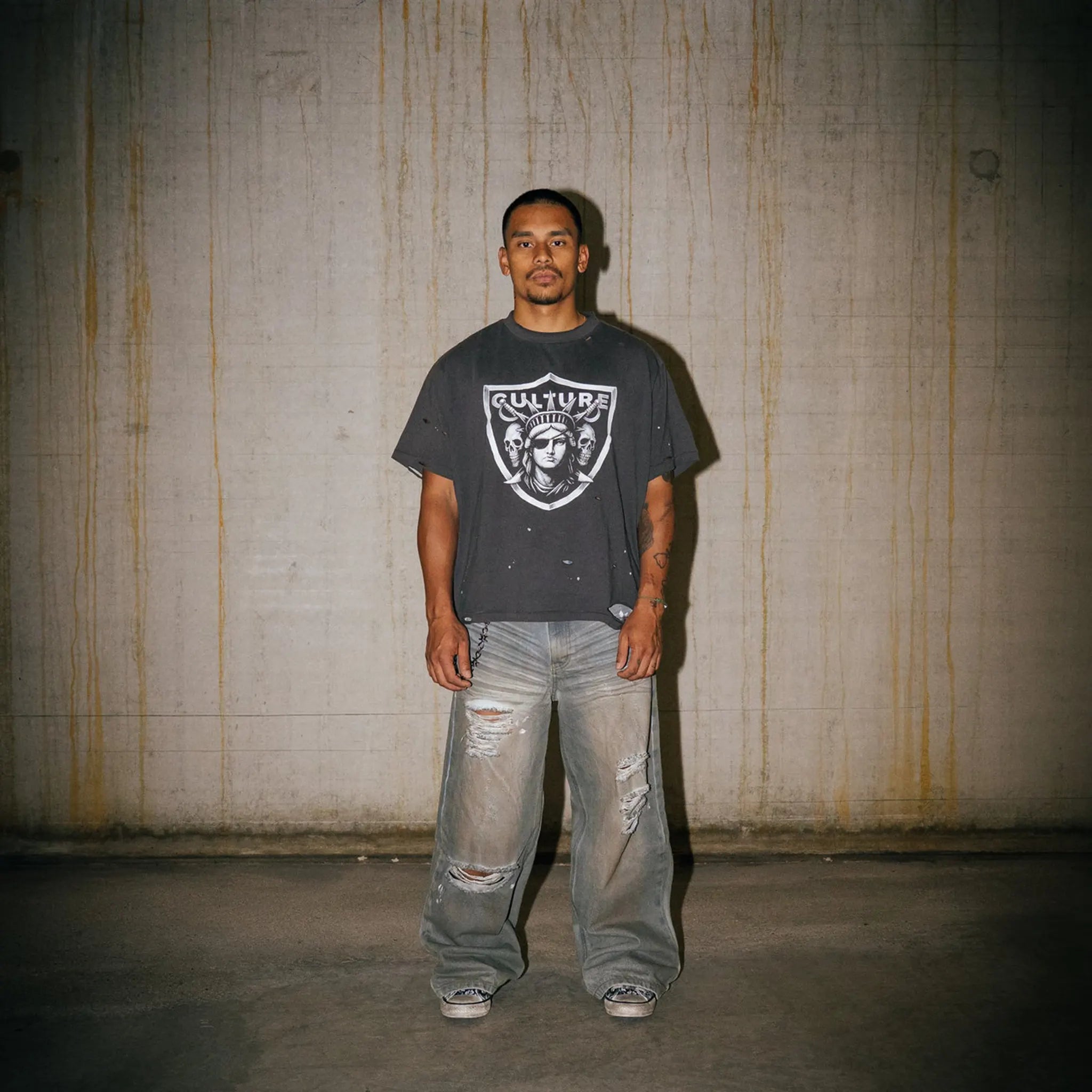 Front View of Lord Culture Raider Washed Grey Brown T-Shirt
