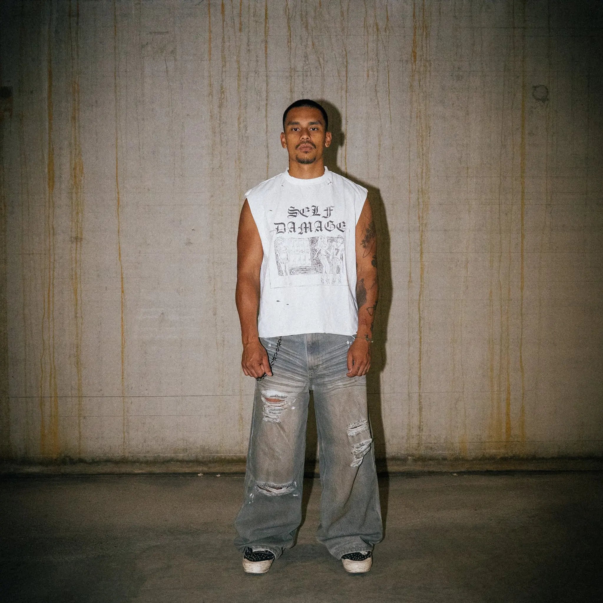 Front View of Lord Culture Self Damage White Vest