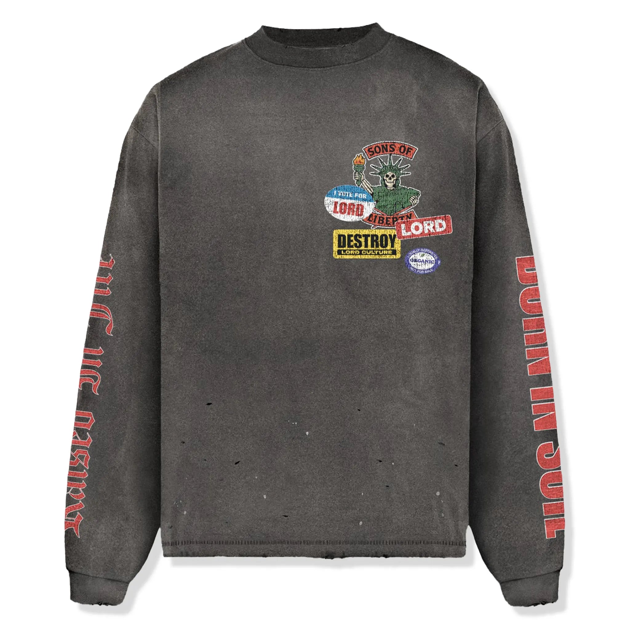 Front View of Lord Culture Soil L/S Washed Black T-Shirt