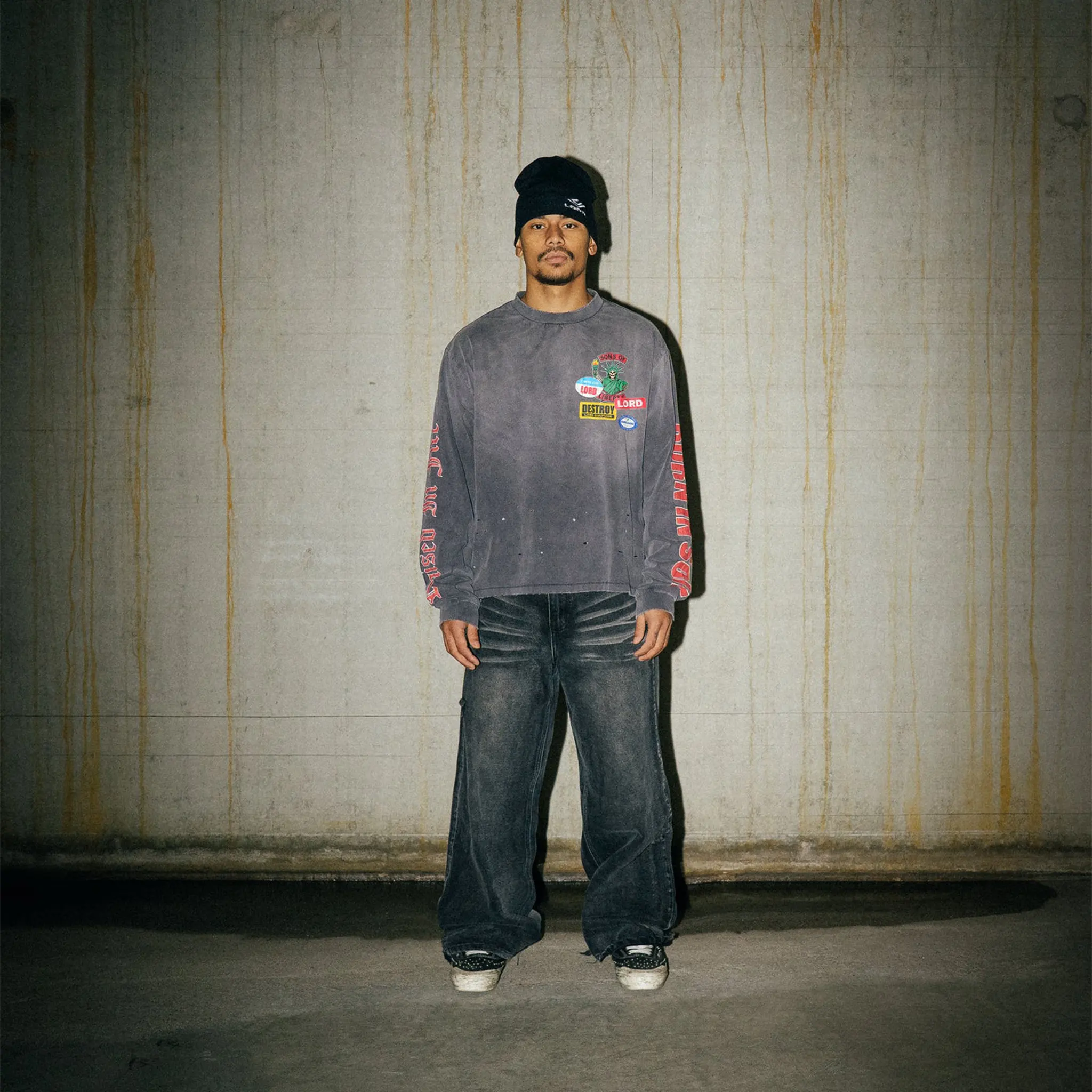 Front View of Lord Culture Soil L/S Washed Black T-Shirt
