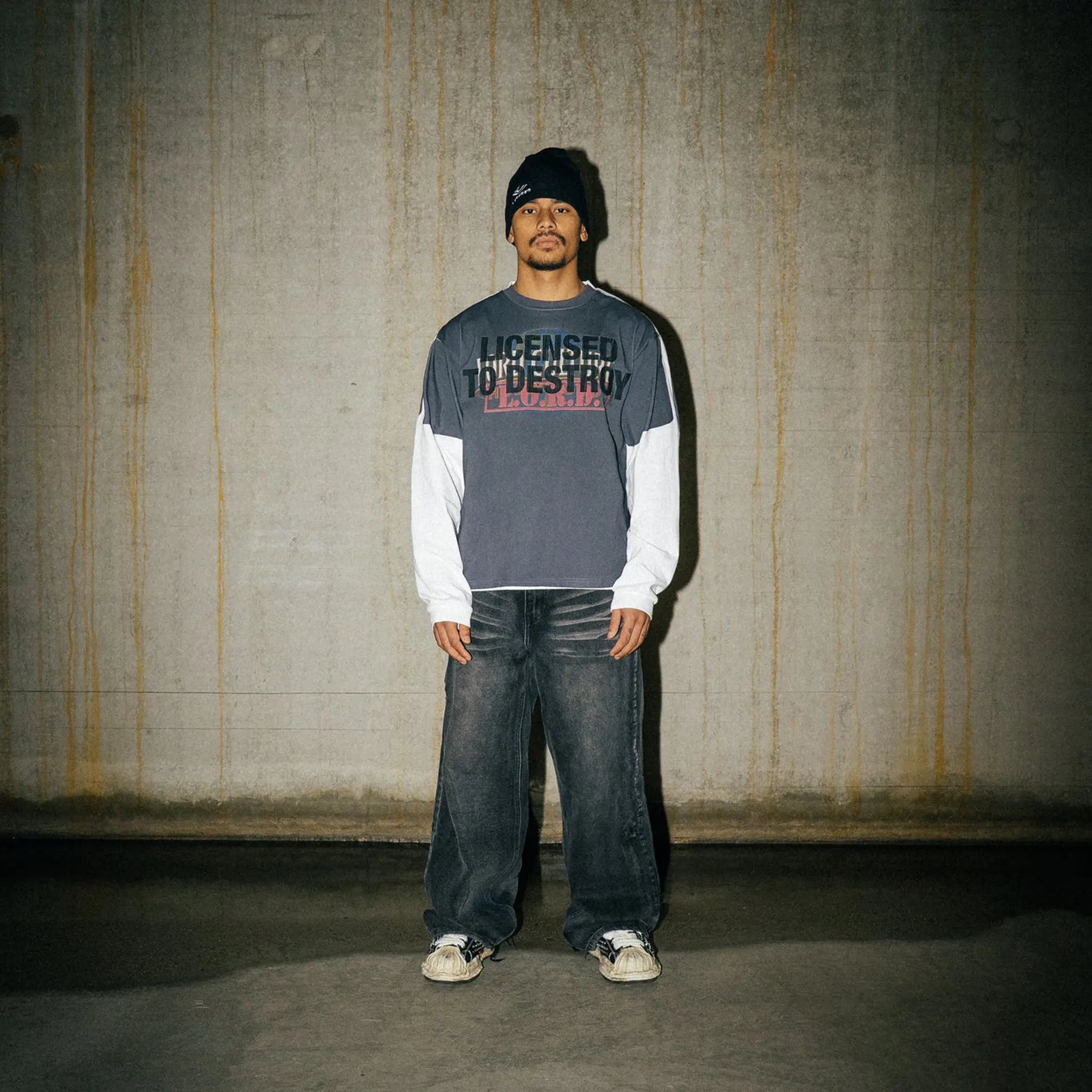 Front View of Lord Culture Trompe L'oeil  L/S Black T-Shirt