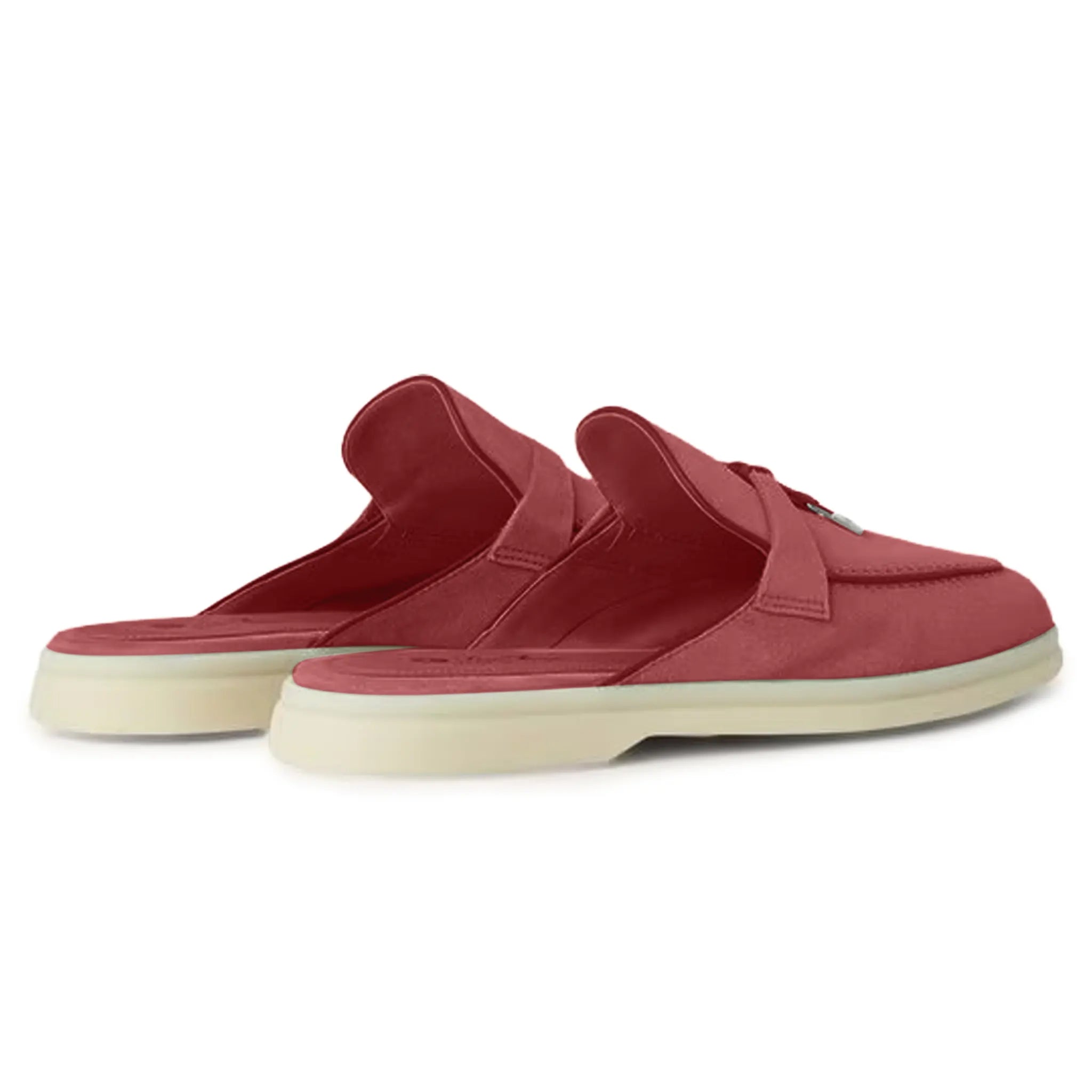Back Side View of Loro Piana Babouche Summer Charms Walk Suede Red Orchid Loafers FAI1543_R09E