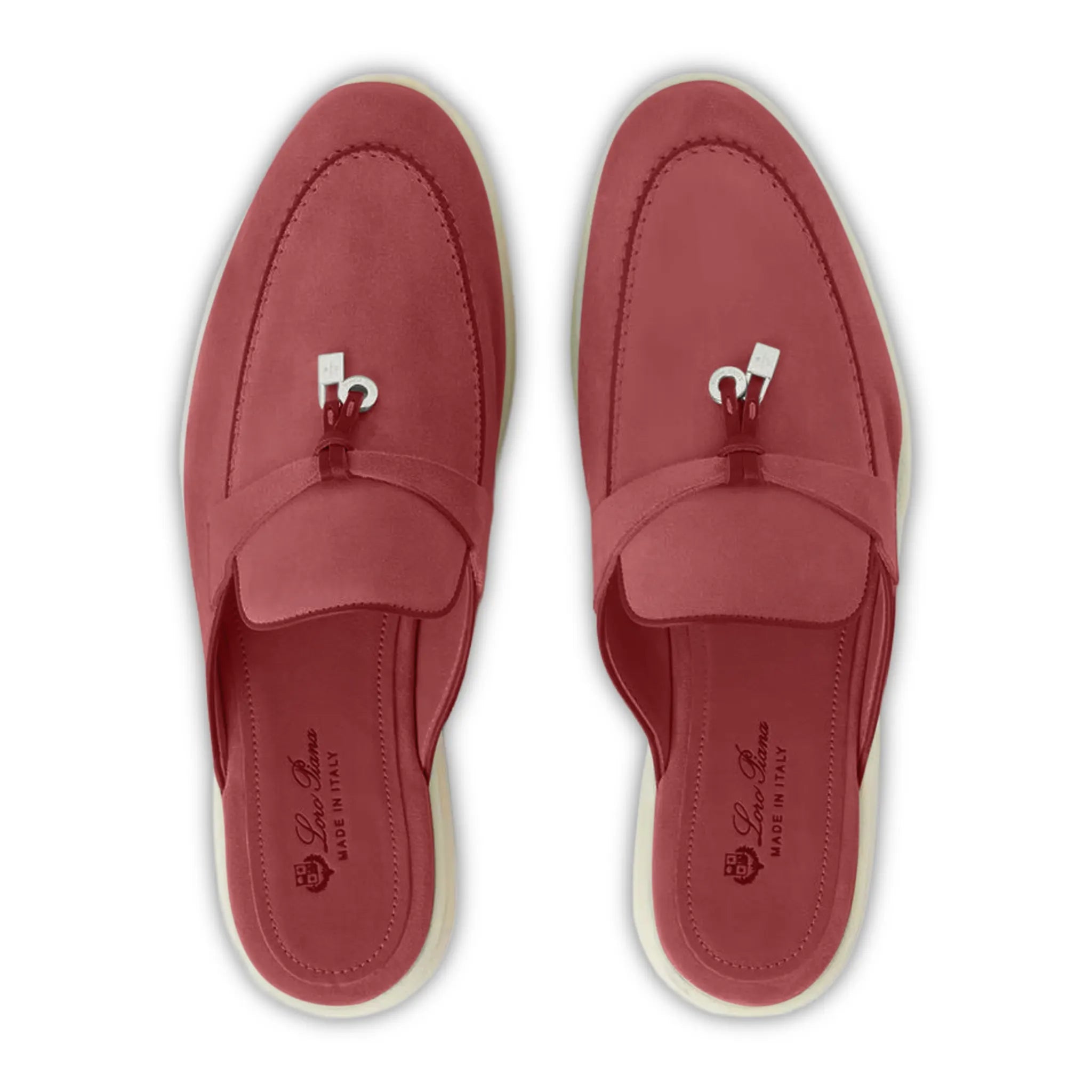 Upper View of Loro Piana Babouche Summer Charms Walk Suede Red Orchid Loafers FAI1543_R09E