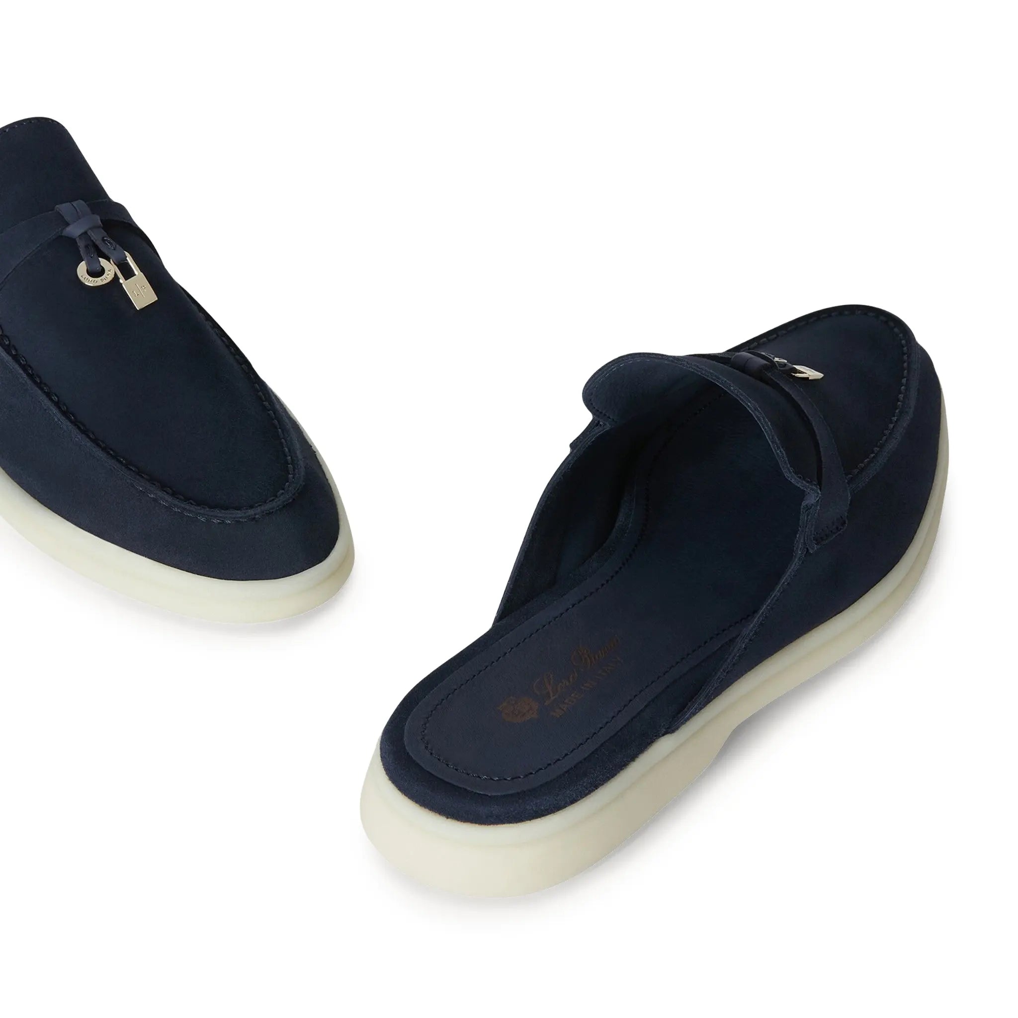 Back Side View of Loro Piana Babouche Walk Suede Argo Blue Melange Loafers FAI1543_W948