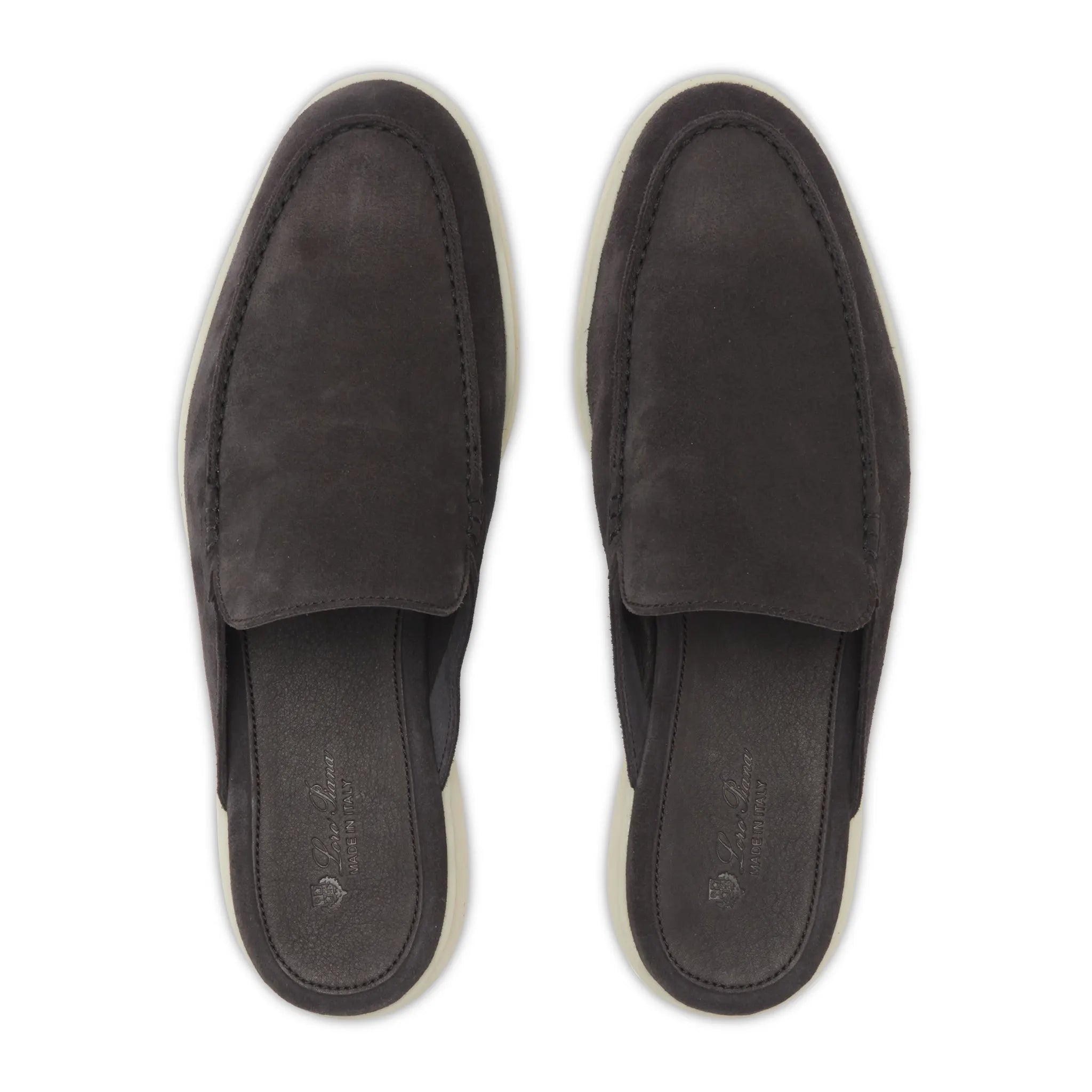 Upper View of Loro Piana Babouche Walk Suede Ink Loafers FAM3488_MA56
