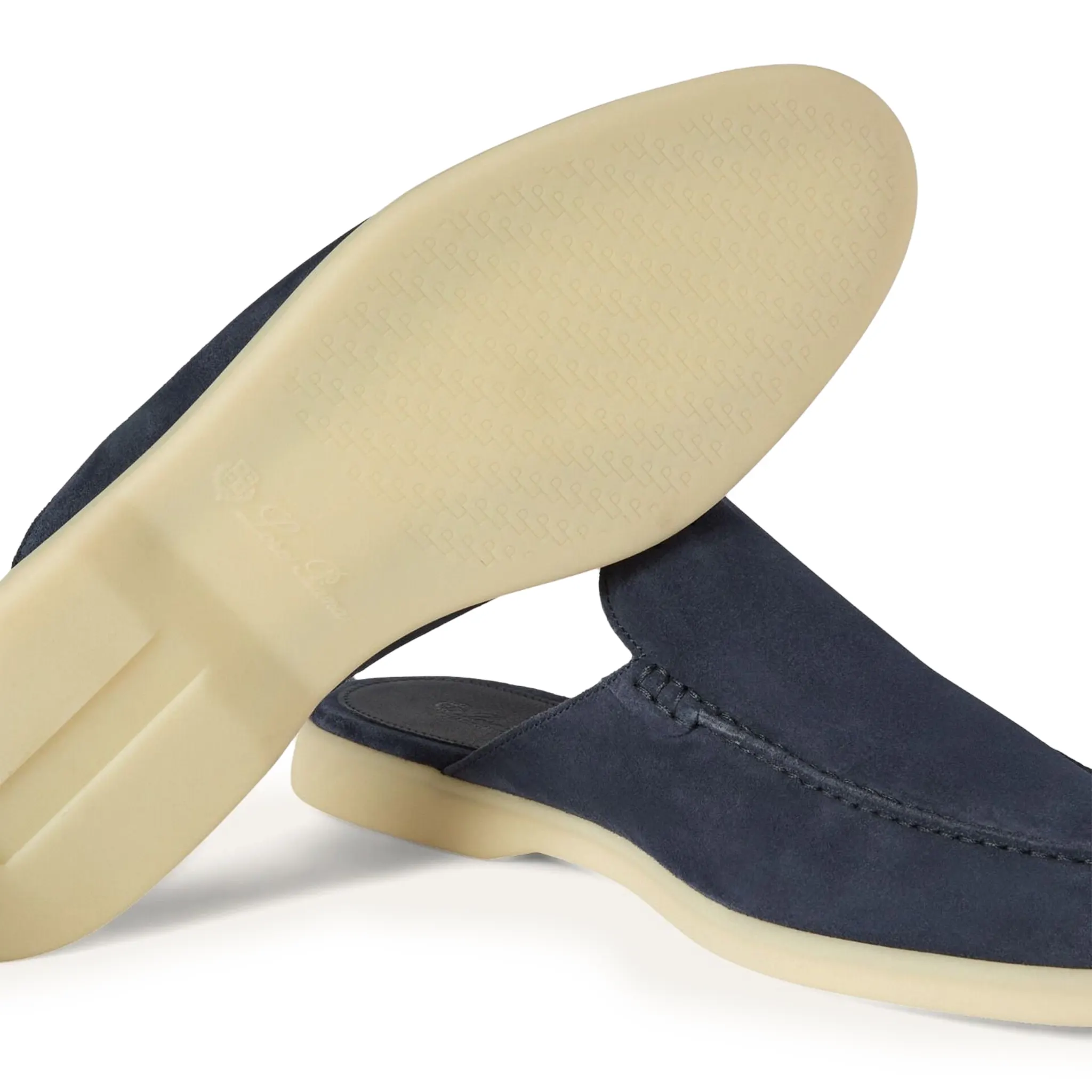 Sole Side View of Loro Piana Babouche Walk Suede Racing Blue Loafers FAM3488-W0UC