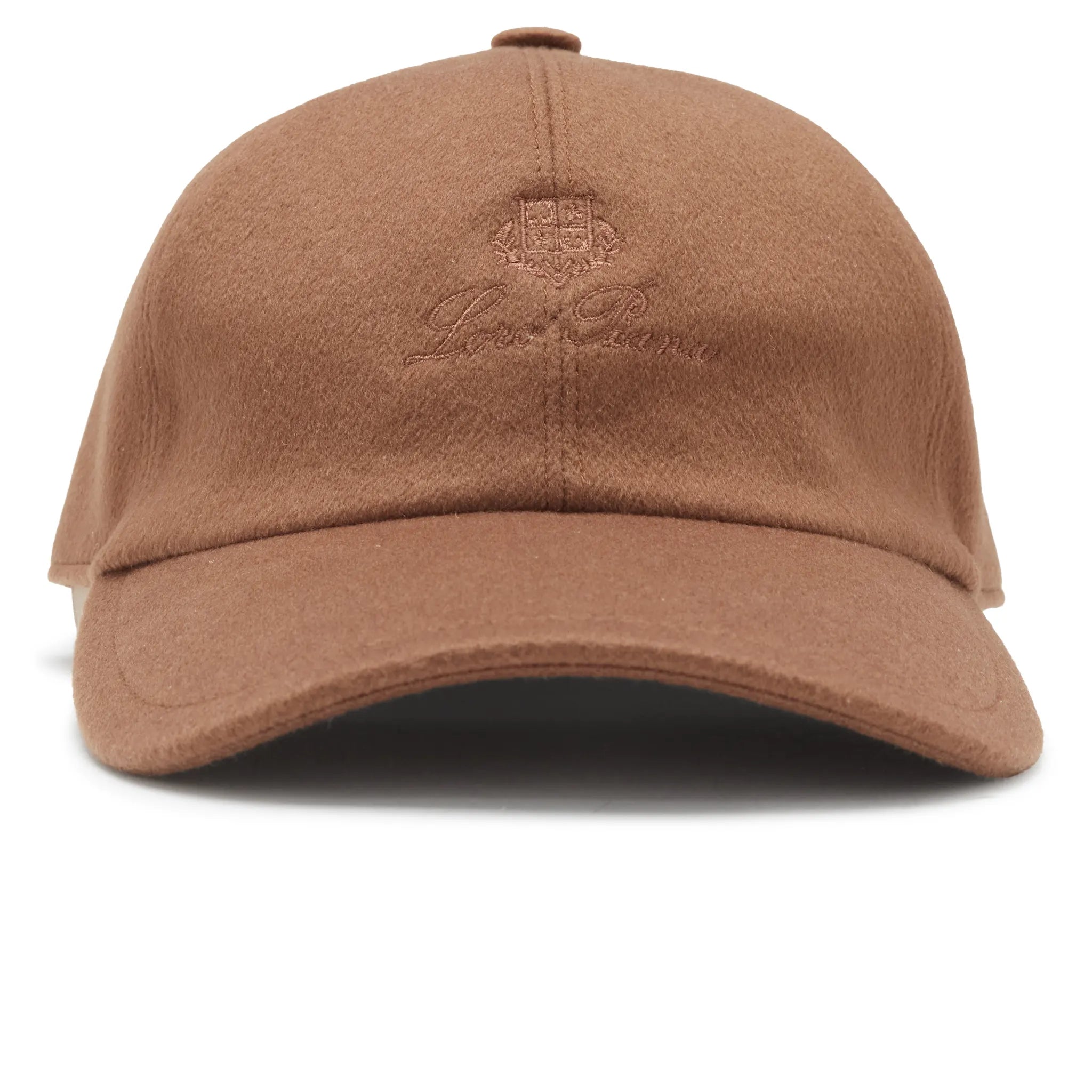 Front View of Loro Piana Cashmere Storm System Velvet Brown Baseball Cap FAF8520_E251