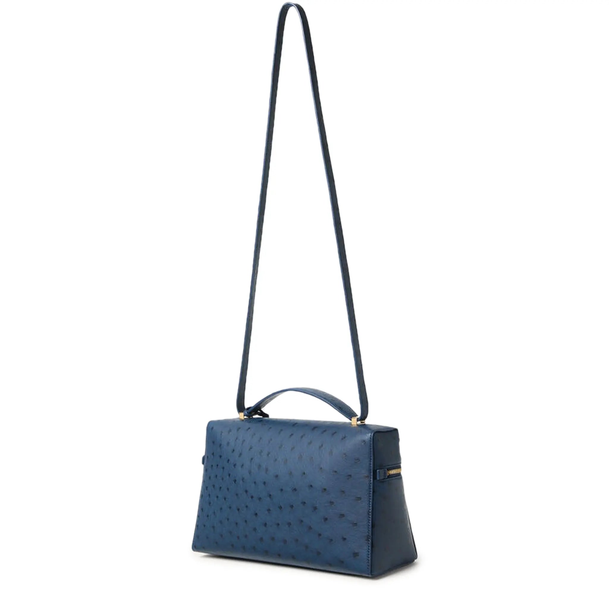 Back View of Loro Piana Extra Bag L27 Ostrich Leather Ocean Heart Sun Gold Shoulder Bag FAO0975_W1EH
