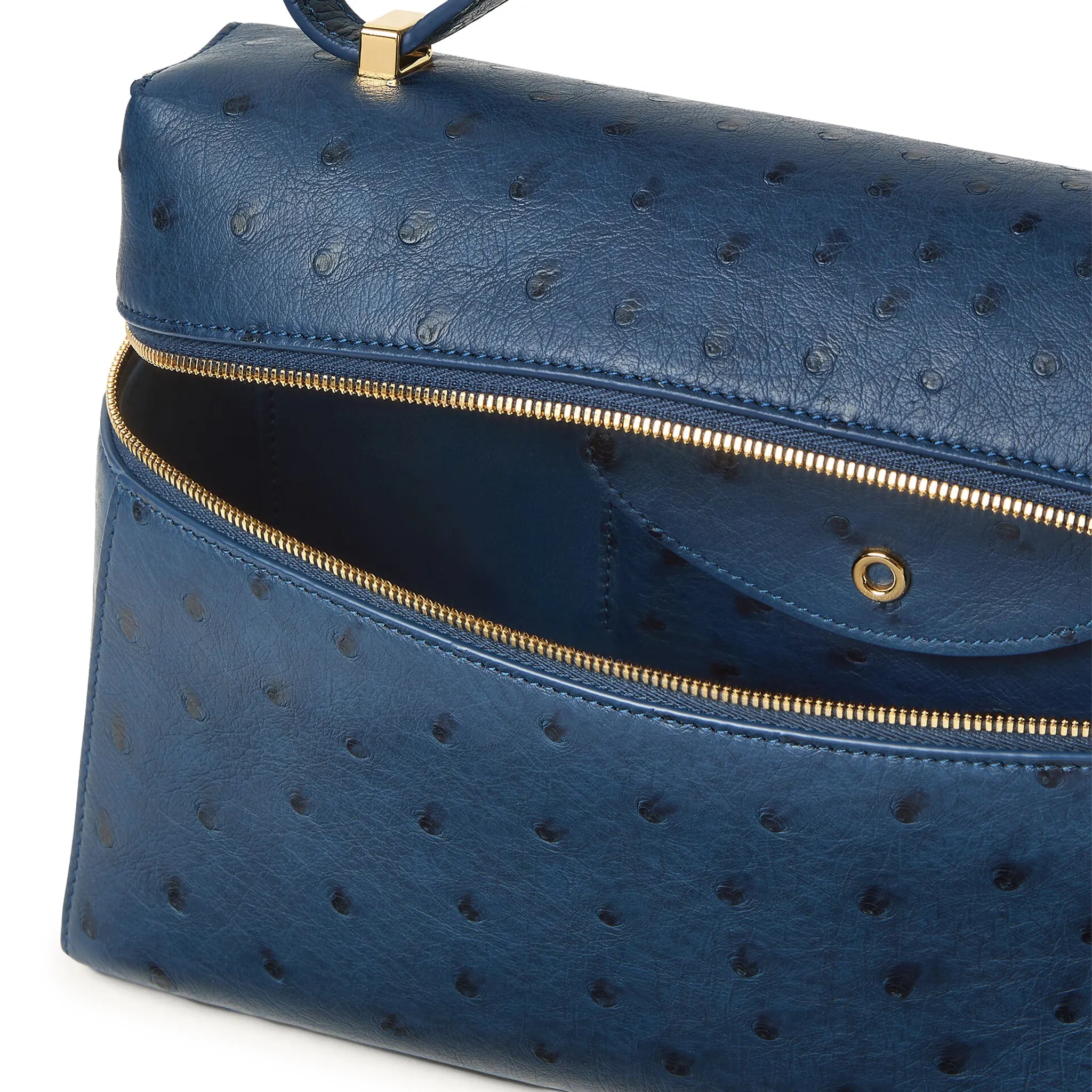 Detailed View of Loro Piana Extra Bag L27 Ostrich Leather Ocean Heart Sun Gold Shoulder Bag FAO0975_W1EH