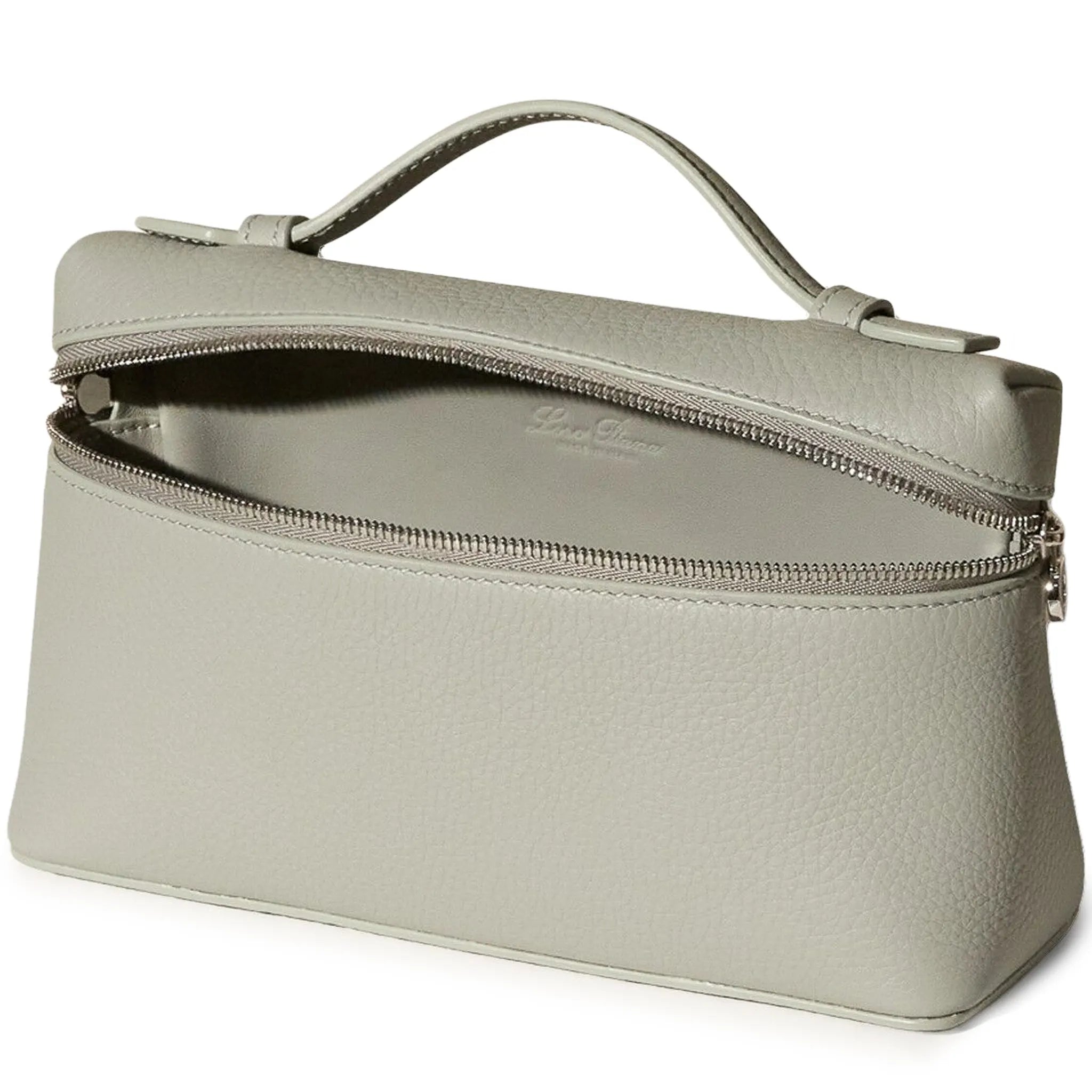 Inside View of Loro Piana Extra Pocket L19 Calfskin Eucalyptus Shoulder Bag