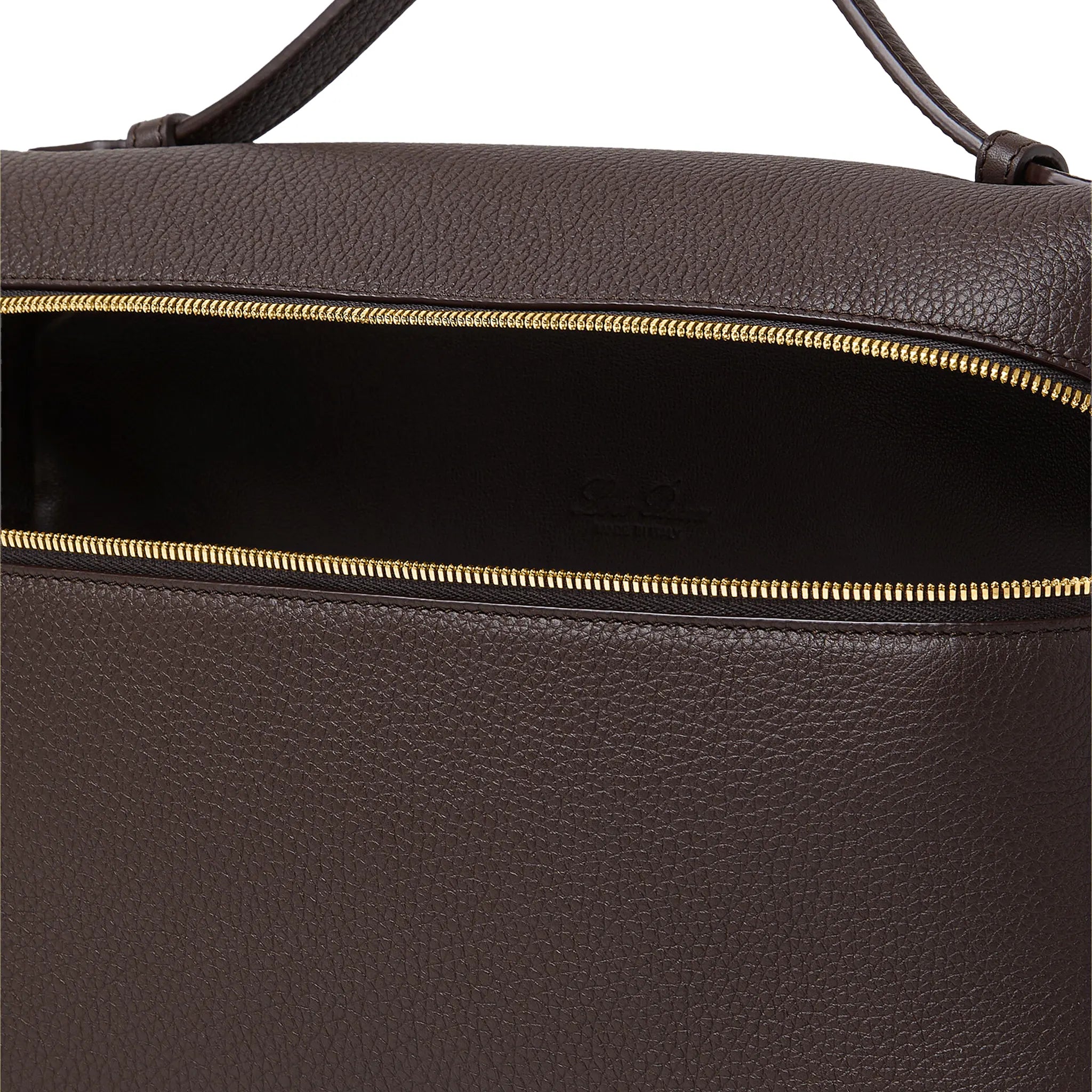Detailed Inside View of Loro Piana Extra Pocket L19 Dark Chocolate Sun Gold Shoulder Bag FAN4045_H0TO