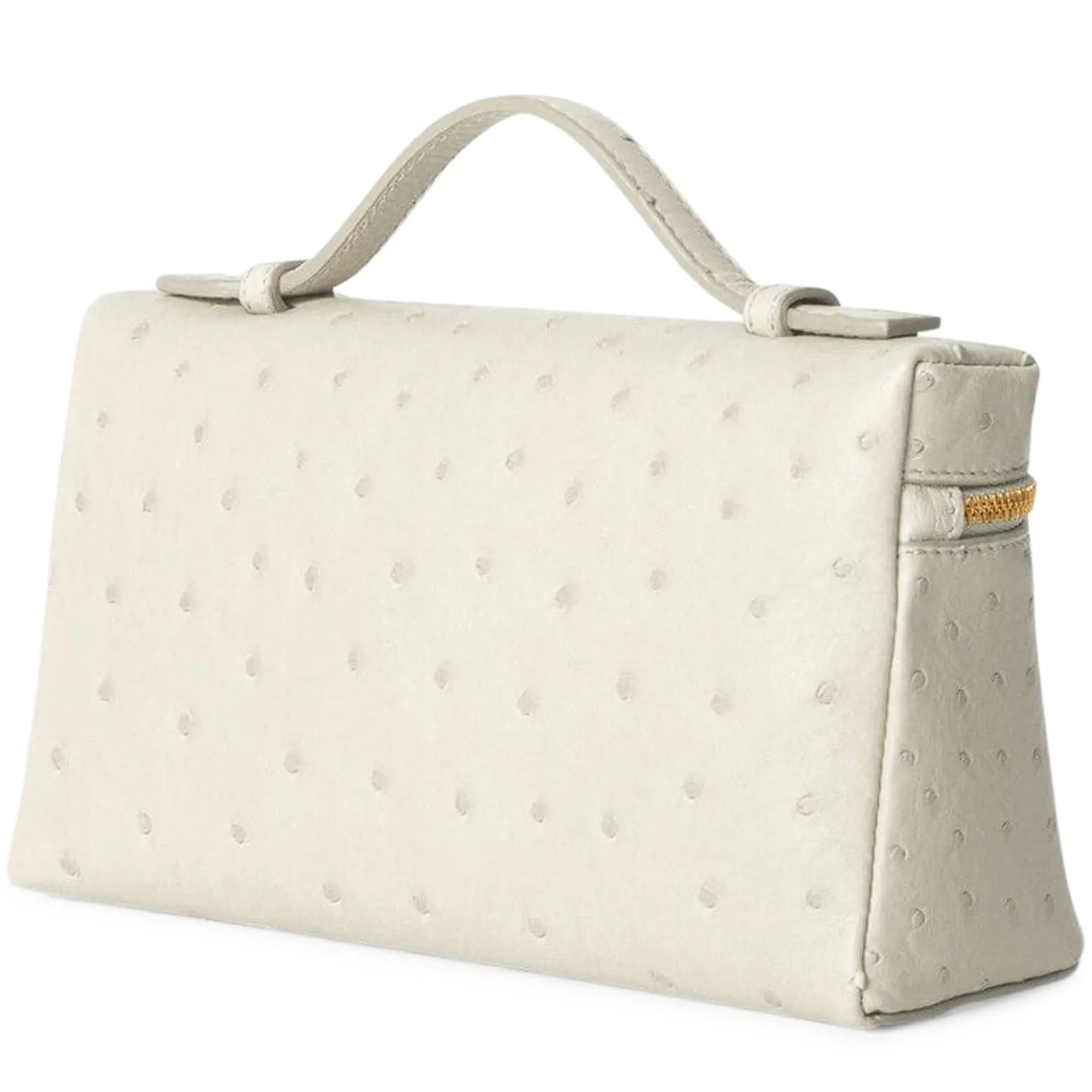 Back View of Loro Piana Extra Pocket L19 Ostrich Leather Whisper White Sun Gold Shoulder Bag FAN4199_108U