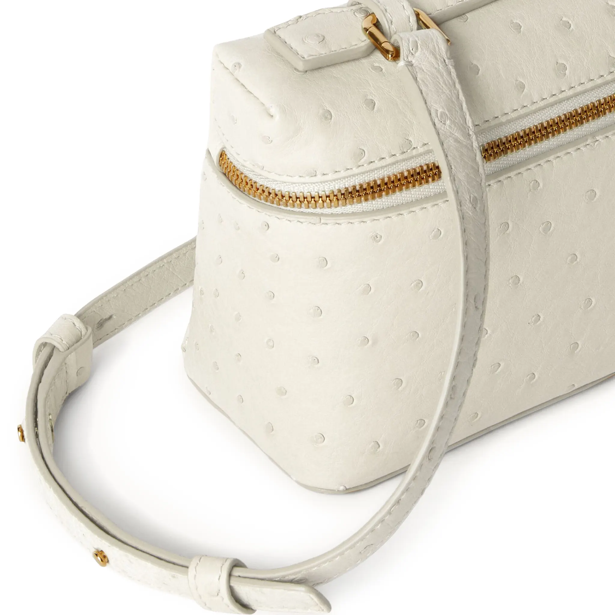 Detailed View of Loro Piana Extra Pocket L19 Ostrich Leather Whisper White Sun Gold Shoulder Bag FAN4199_108U
