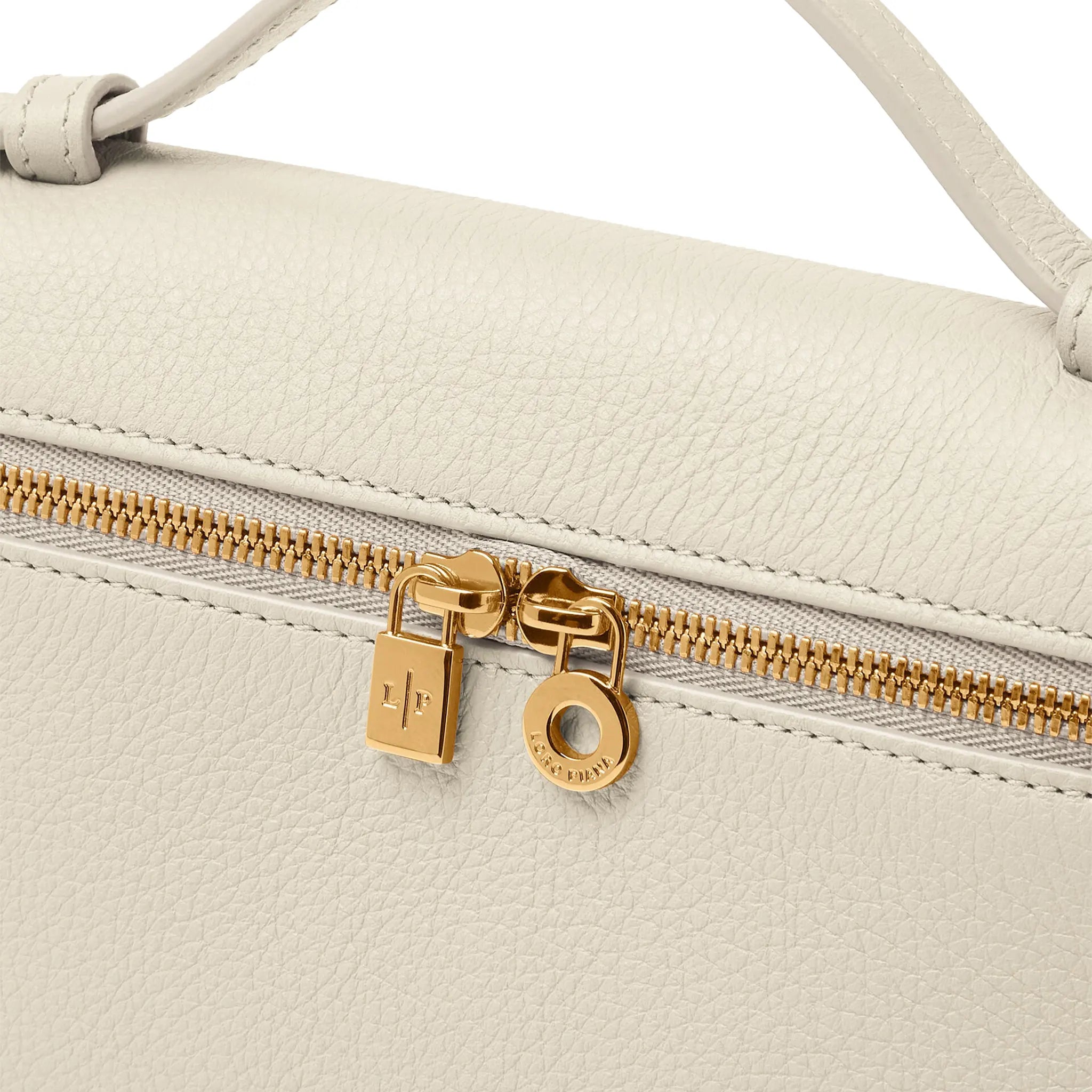 Detailed Front View of Loro Piana Extra Pocket L19 Whisper White Sun Gold Shoulder Bag