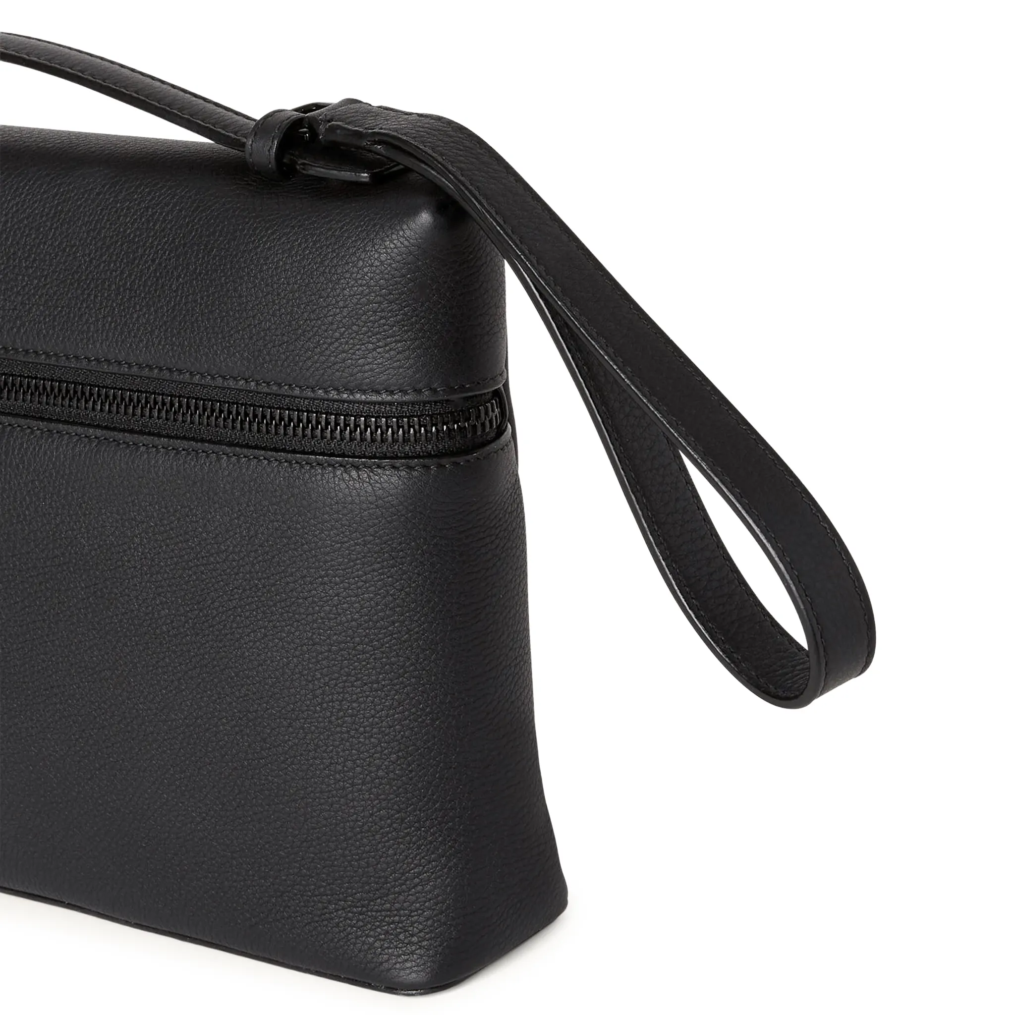 Front Side View of Loro Piana Extra Pouch L29 Calfskin Black Matt FAN9085_804N