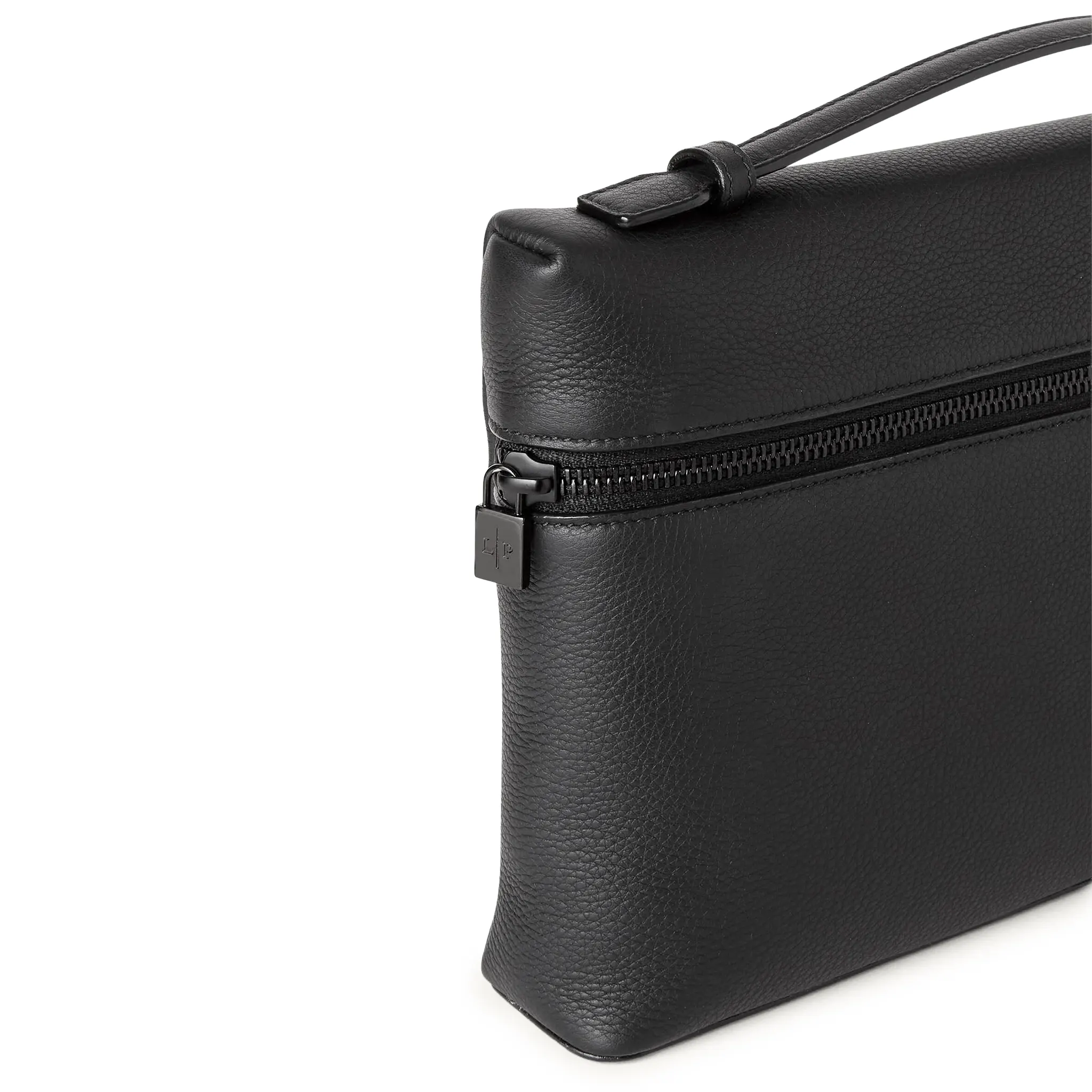 Front Side View of Loro Piana Extra Pouch L29 Calfskin Black Matt FAN9085_804N